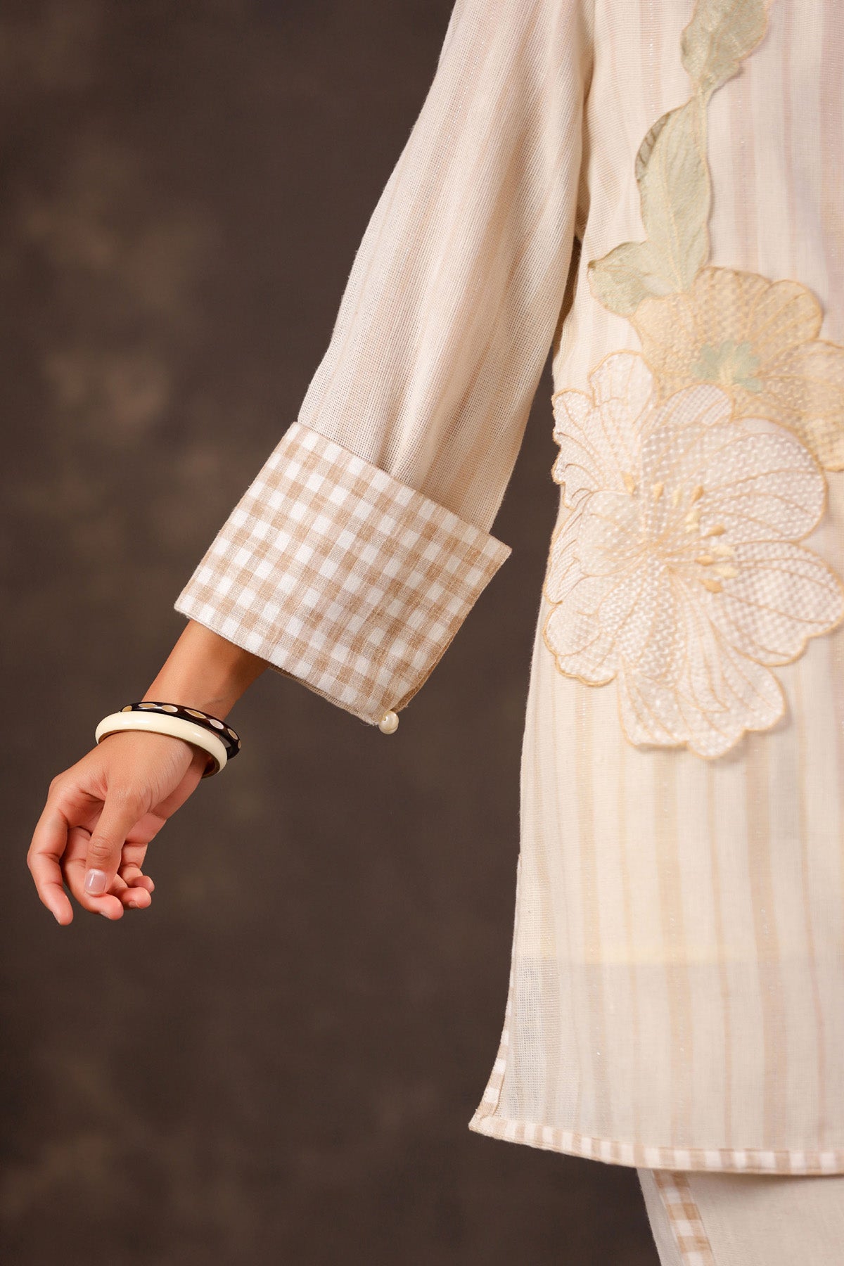 Beige Jute Embroidered Cord Set
