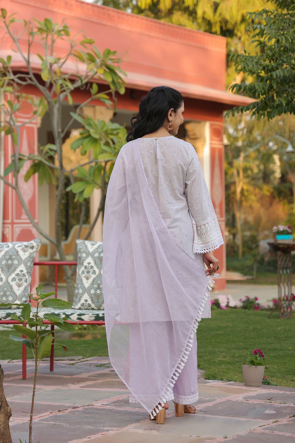 Pink Cotton Embroidered Kurta Set With Dupatta