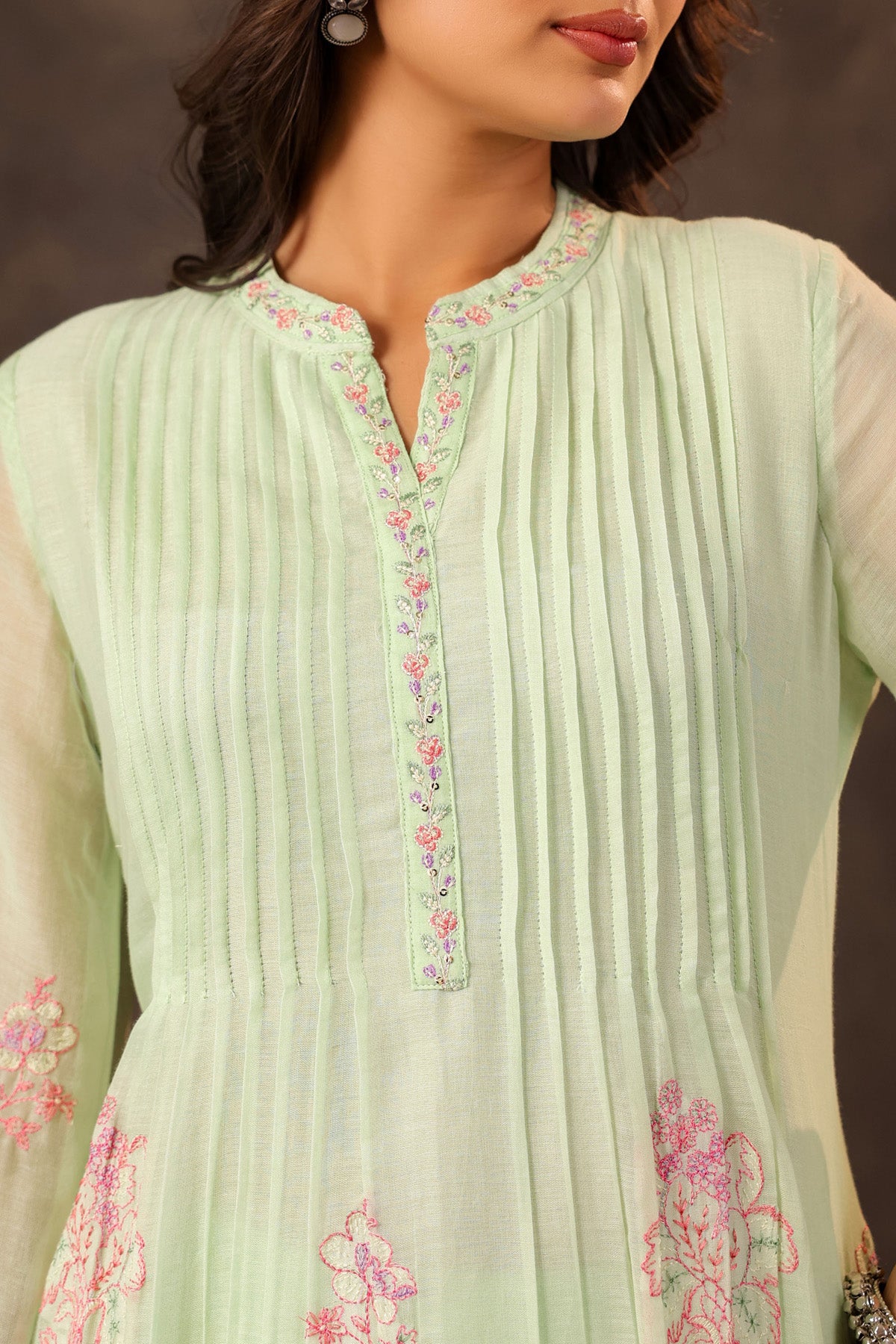 Green Mul Mul Embroidered Cord Set