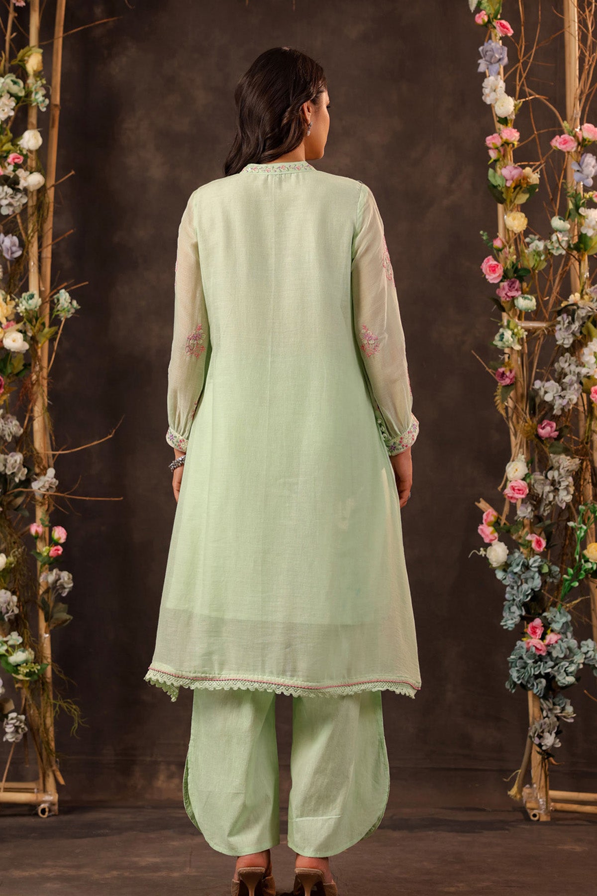 Green Mul Mul Embroidered Cord Set