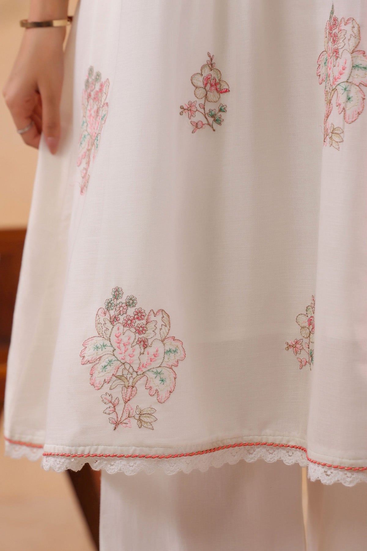 White Mul Mul Embroidered Cord Set