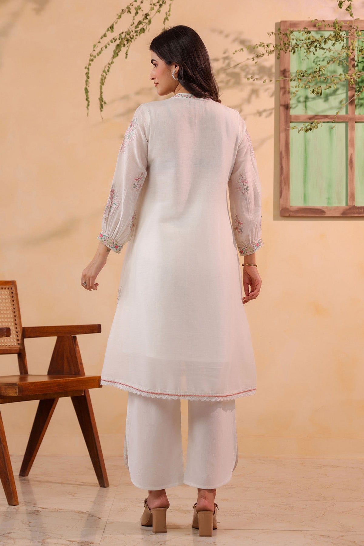 White Mul Mul Embroidered Cord Set