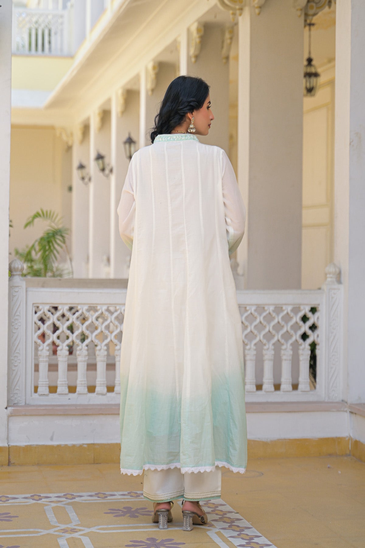 Sky Blue Mul Mul Embroidered Anarkali Suit Set With Dupatta