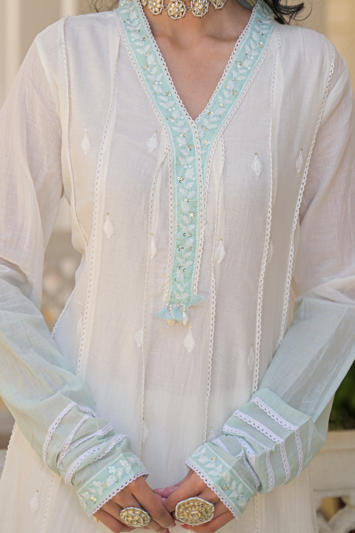 Sky Blue Mul Mul Embroidered Anarkali Suit Set With Dupatta
