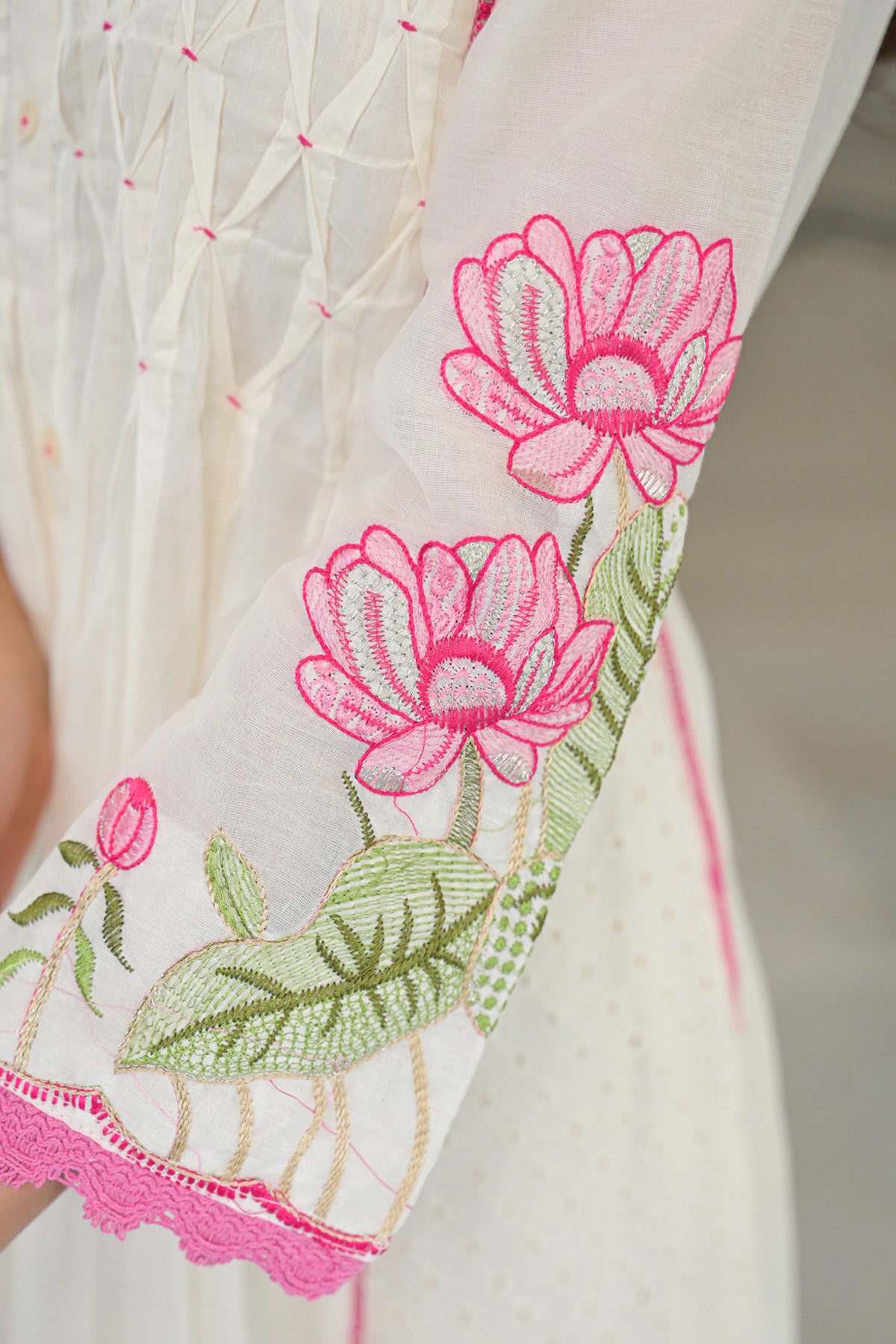 Pink Mul Mul Printed Anarkali Suit Set With Dupatta