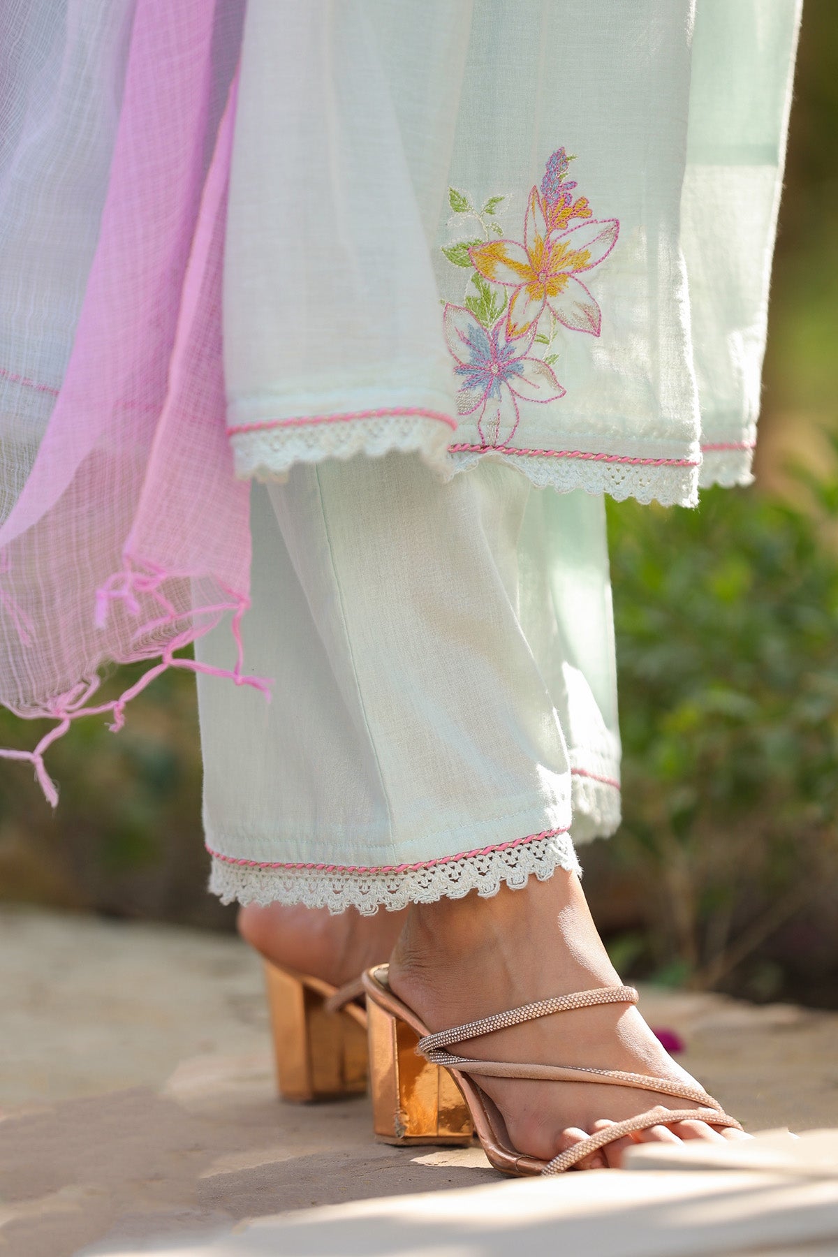 Sky Blue Mul Mul Embroidered Anarkali Suit Set With Dupatta