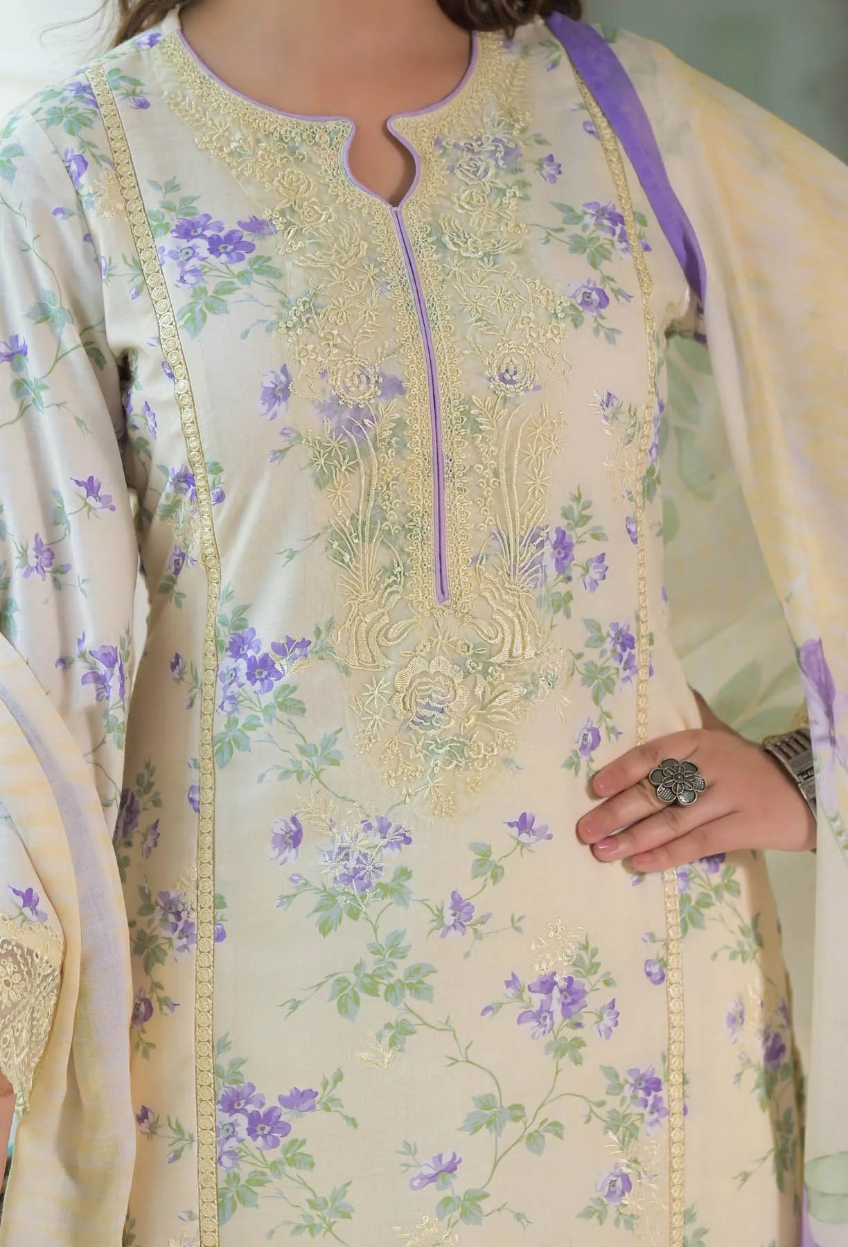 Yellow Multicolor Cotton Printed Straight Cut Suit Set | Bairaas