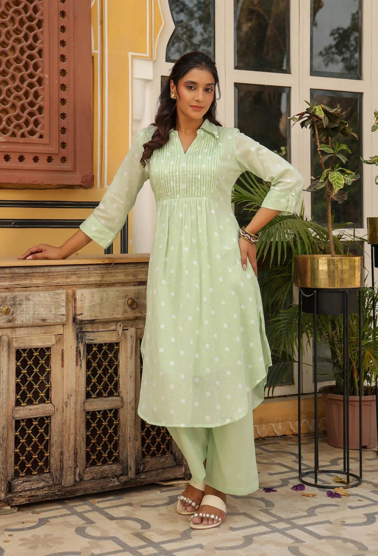 Green Cotton Printed Co-Ord Set for Women