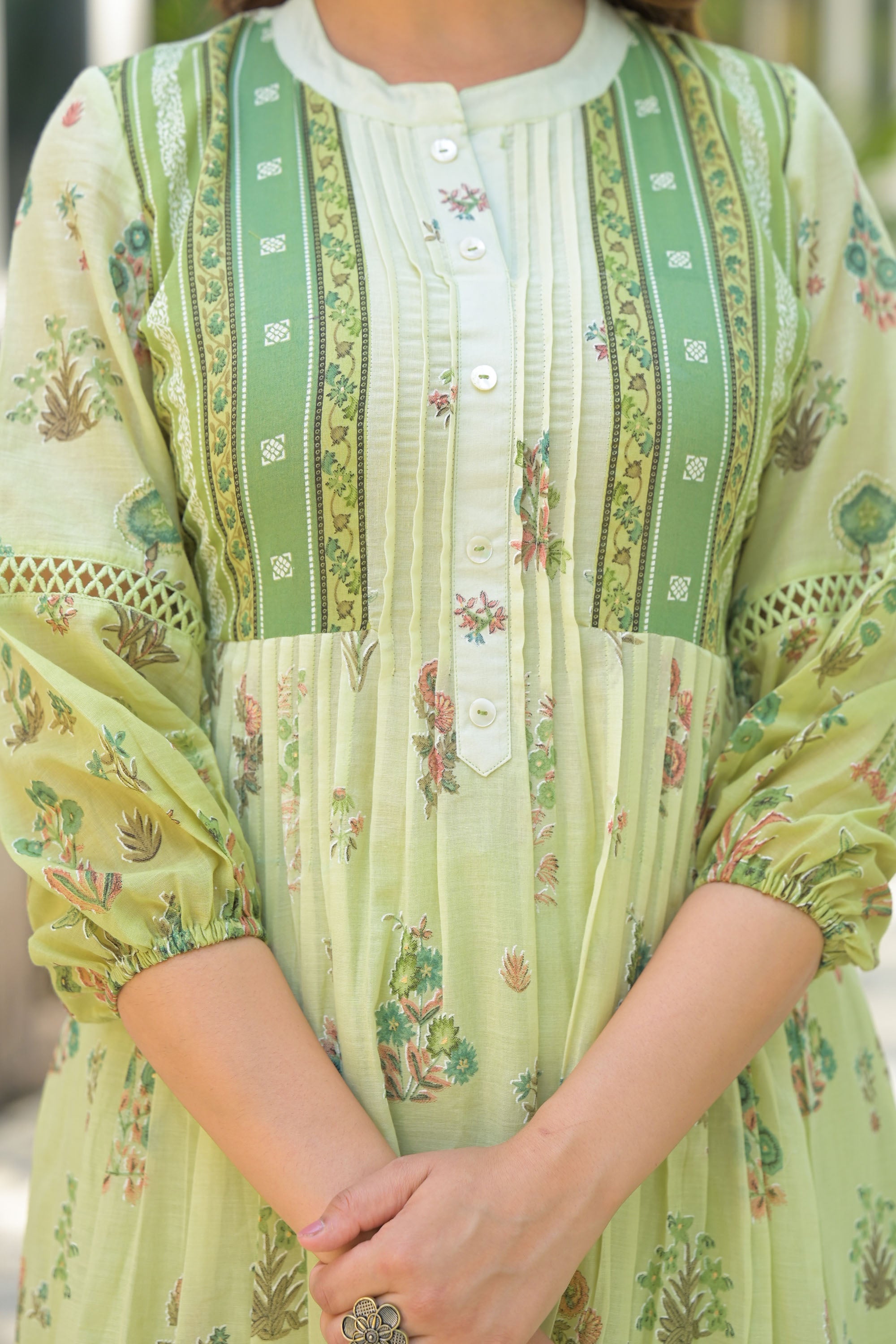 Green Mul Mul Printed Cord Set