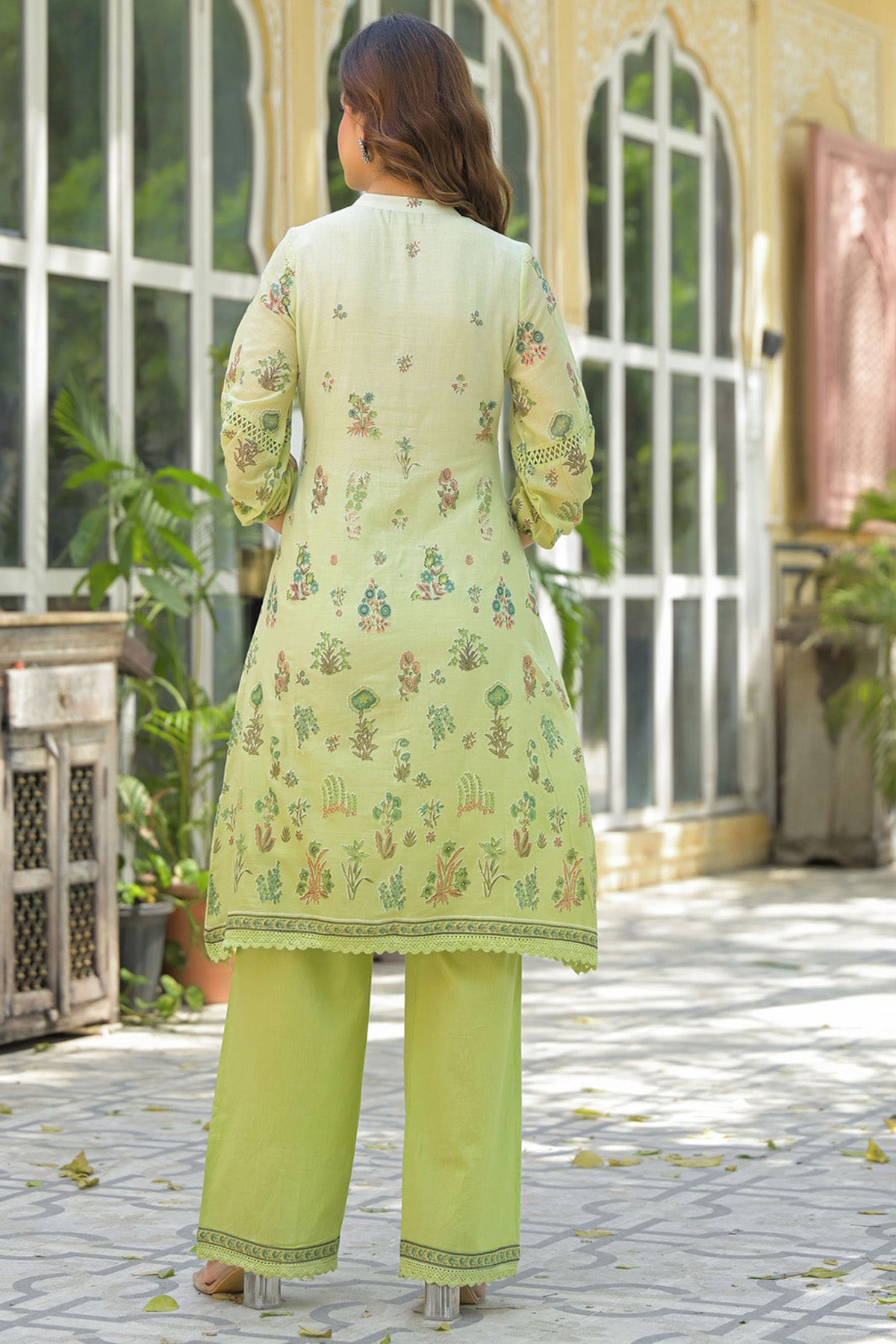 Green Mul Mul Printed Cord Set