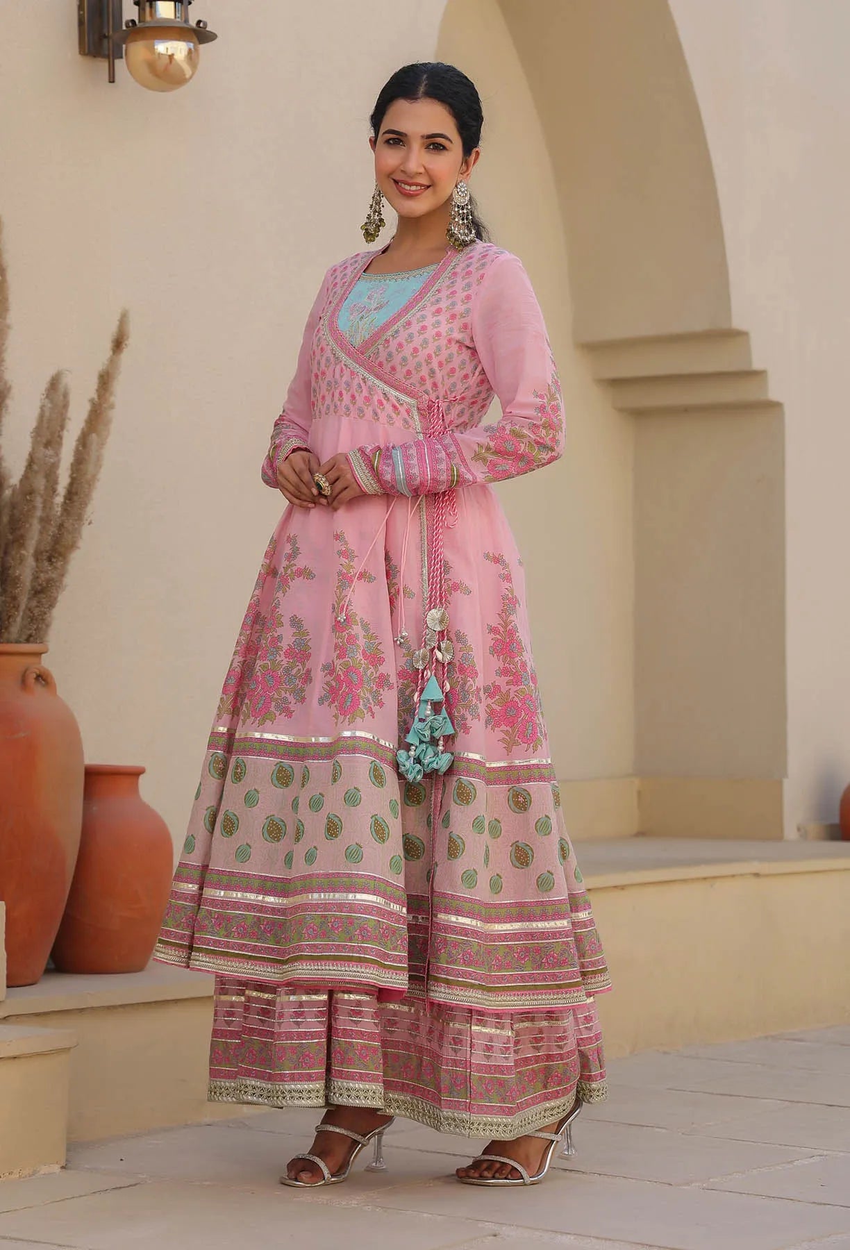 Pink Cotton Gotapatti Gown Set | Bairaas