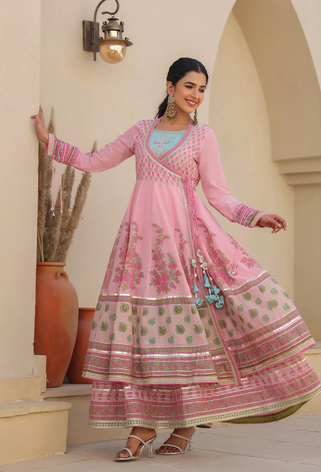 Pink Cotton Gotapatti Gown Set | Bairaas