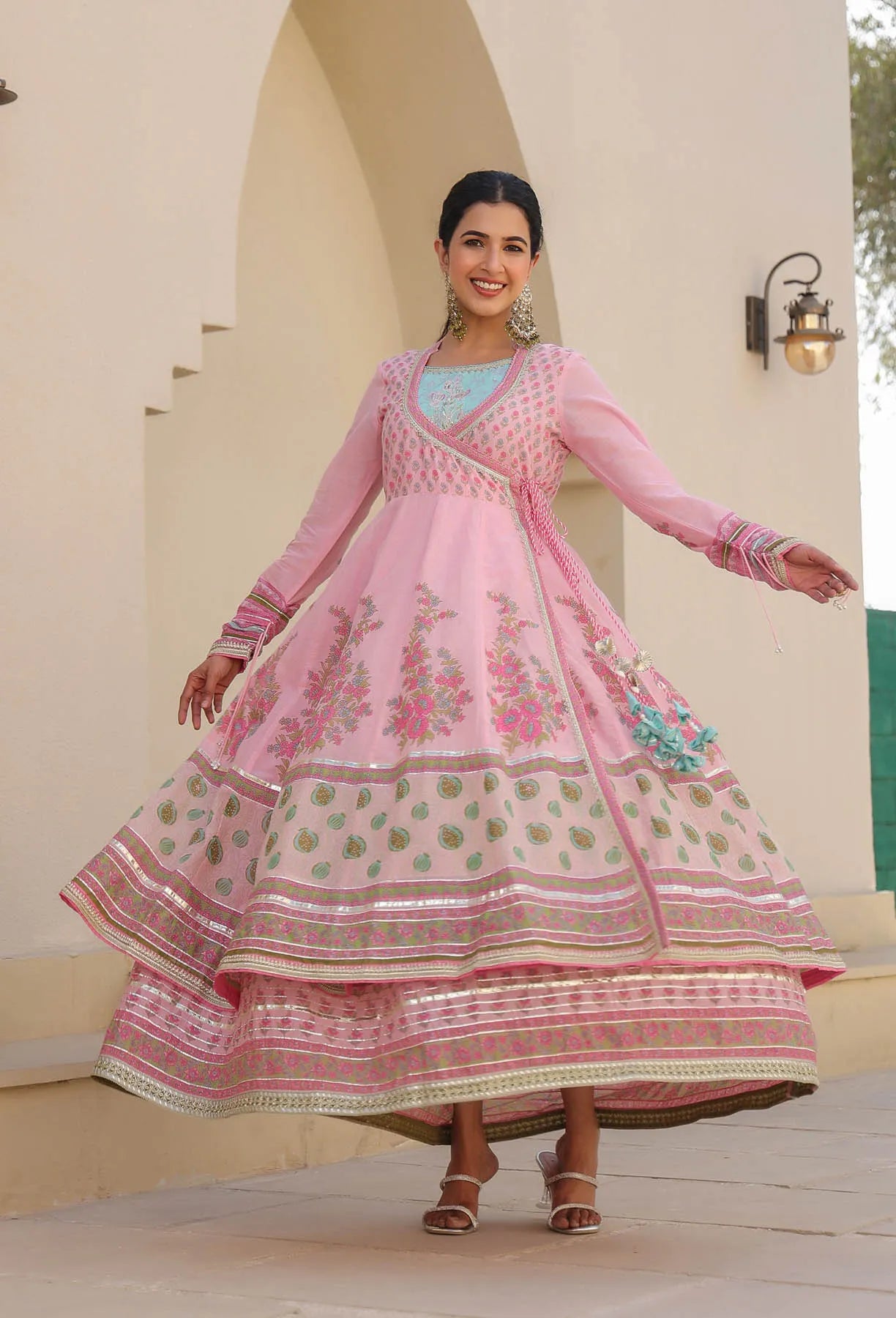 Pink Cotton Gotapatti Gown Set | Bairaas
