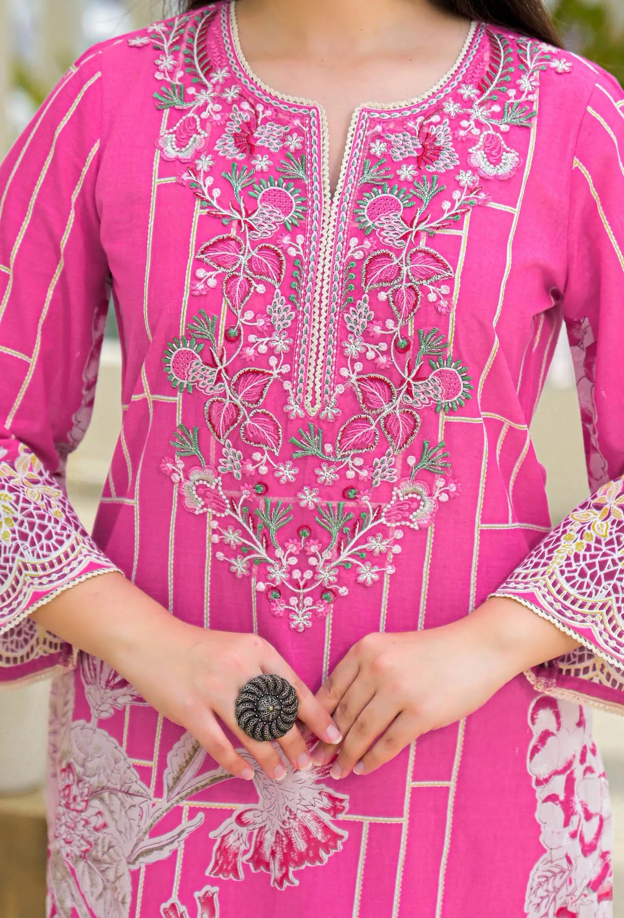 Pink Multicolor Cotton Printed Straight Cut Suit Set | Bairaas