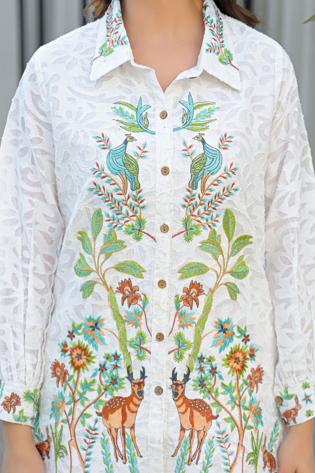 White Cotton Embroidered Cord Set