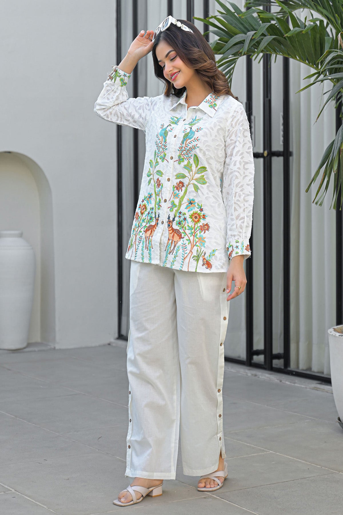 White Cotton Embroidered Cord Set