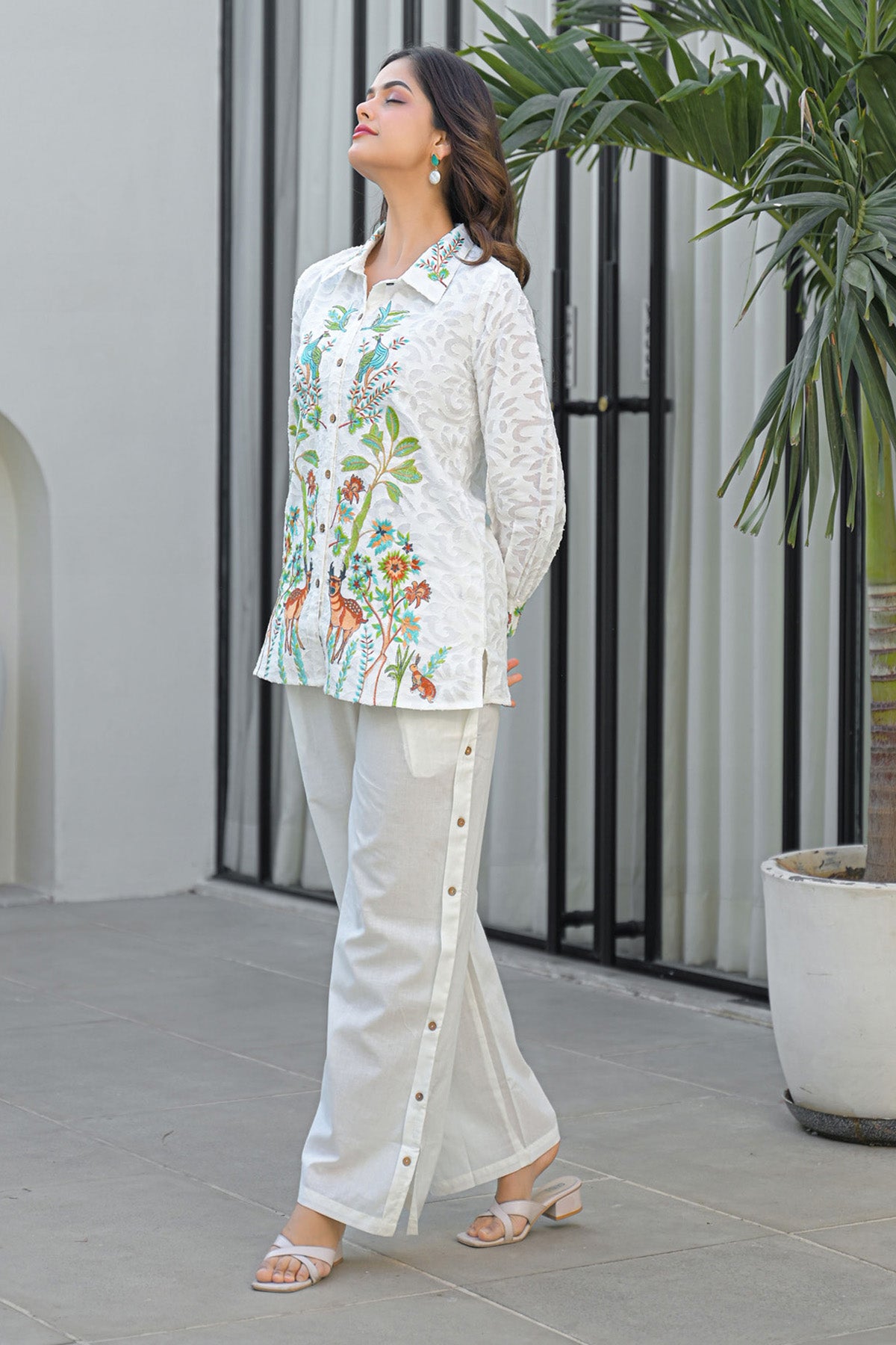 White Cotton Embroidered Cord Set