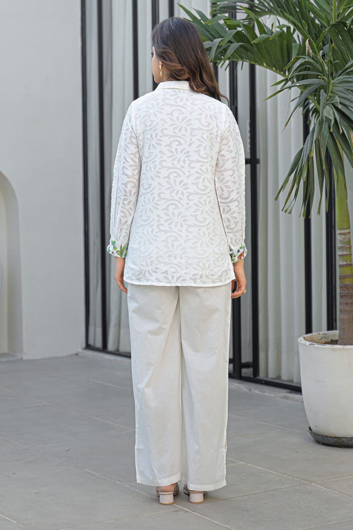 White Cotton Embroidered Cord Set