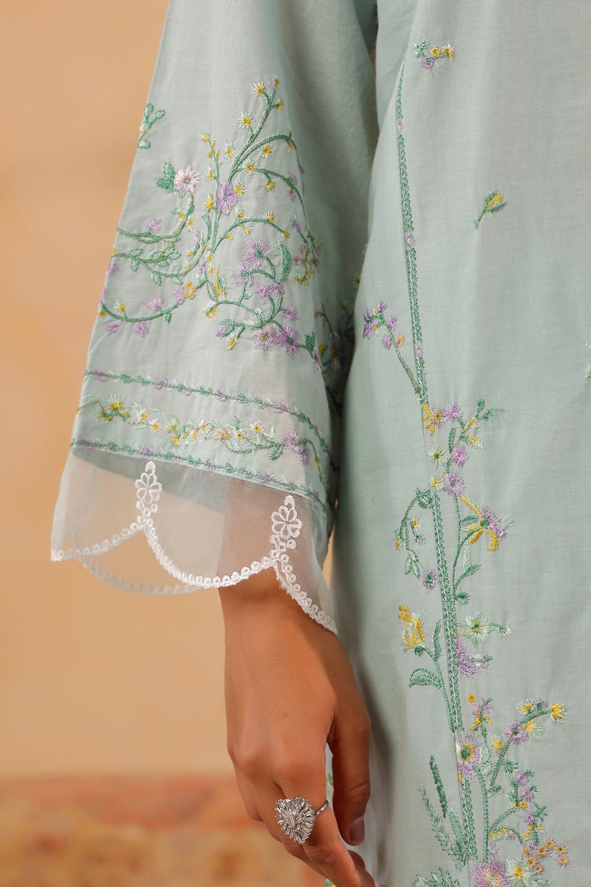 Mint Green Cotton Embroidered Kurta Set