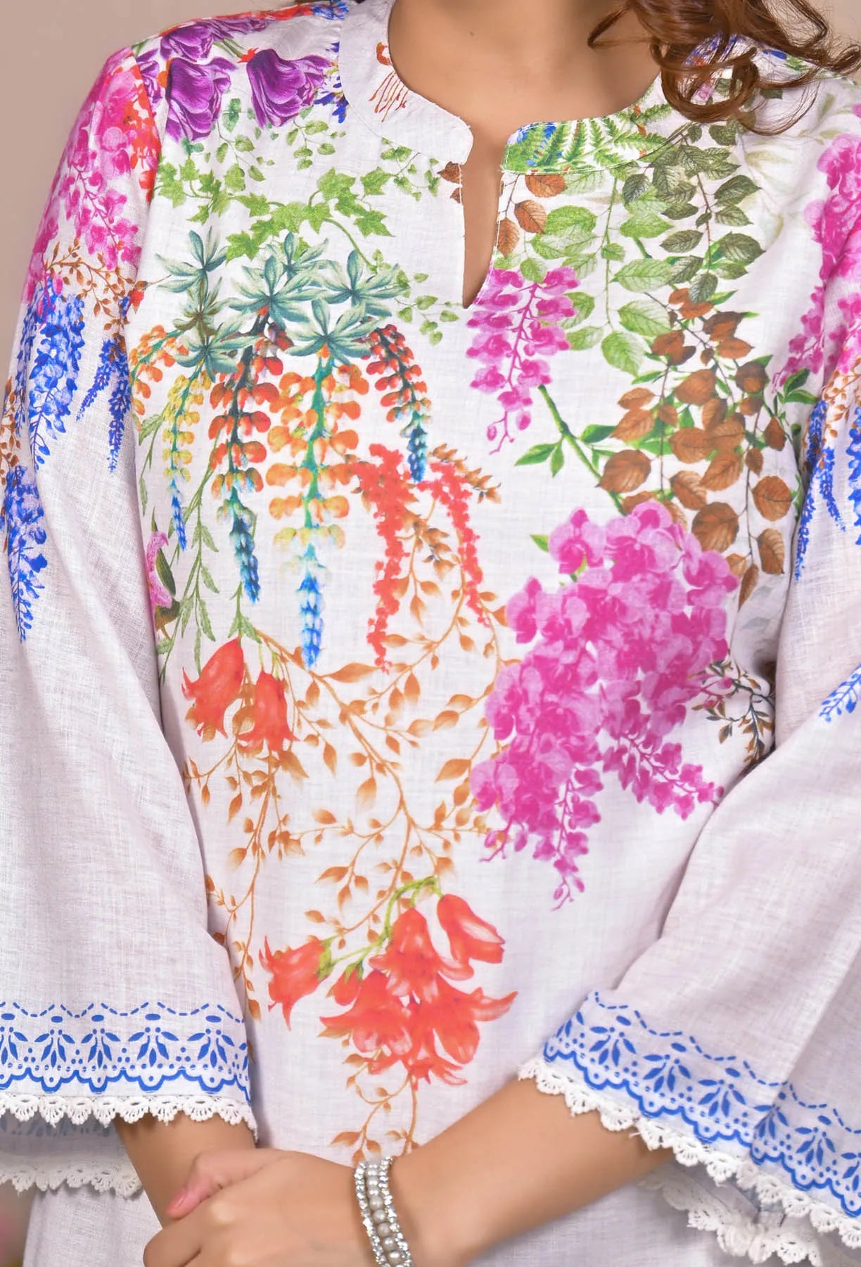 White Linen Printed Co-Ord Set | Bairaas