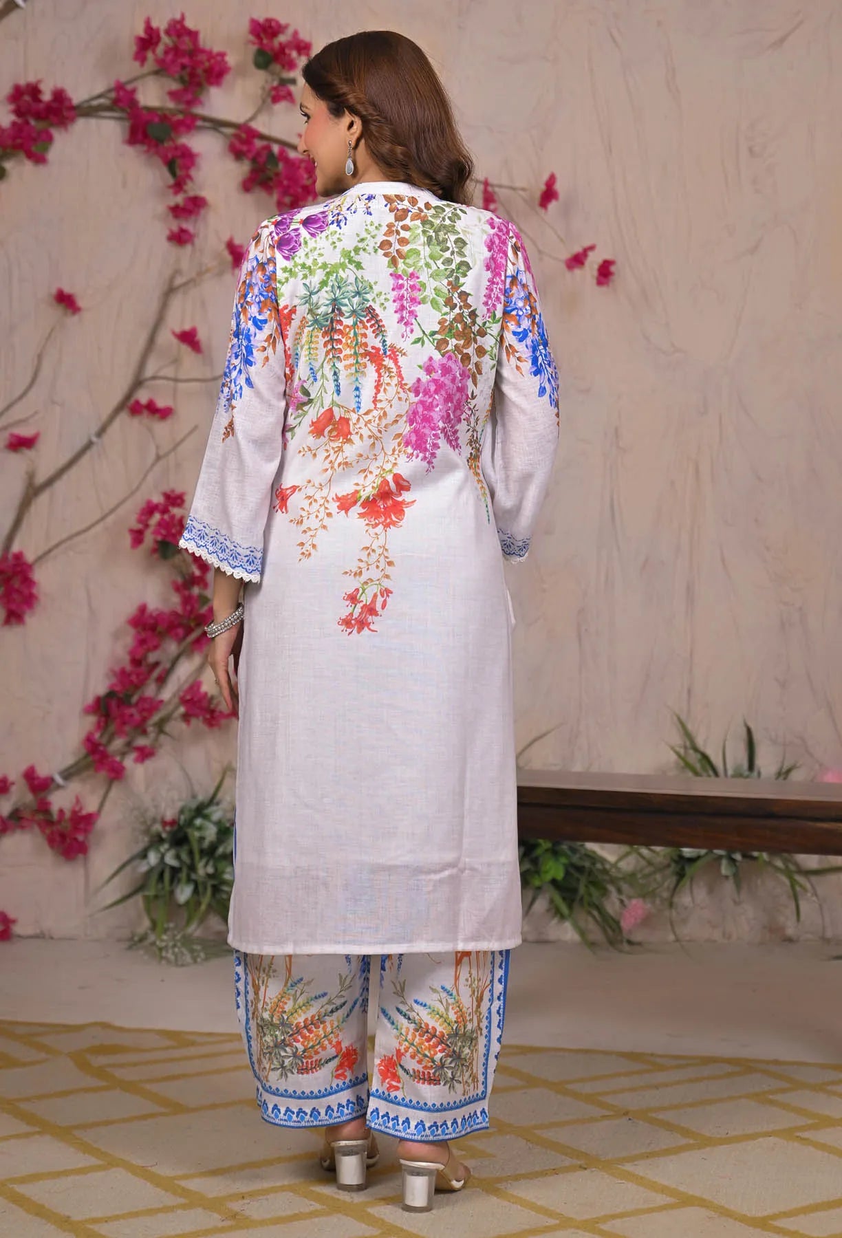 White Linen Printed Co-Ord Set | Bairaas