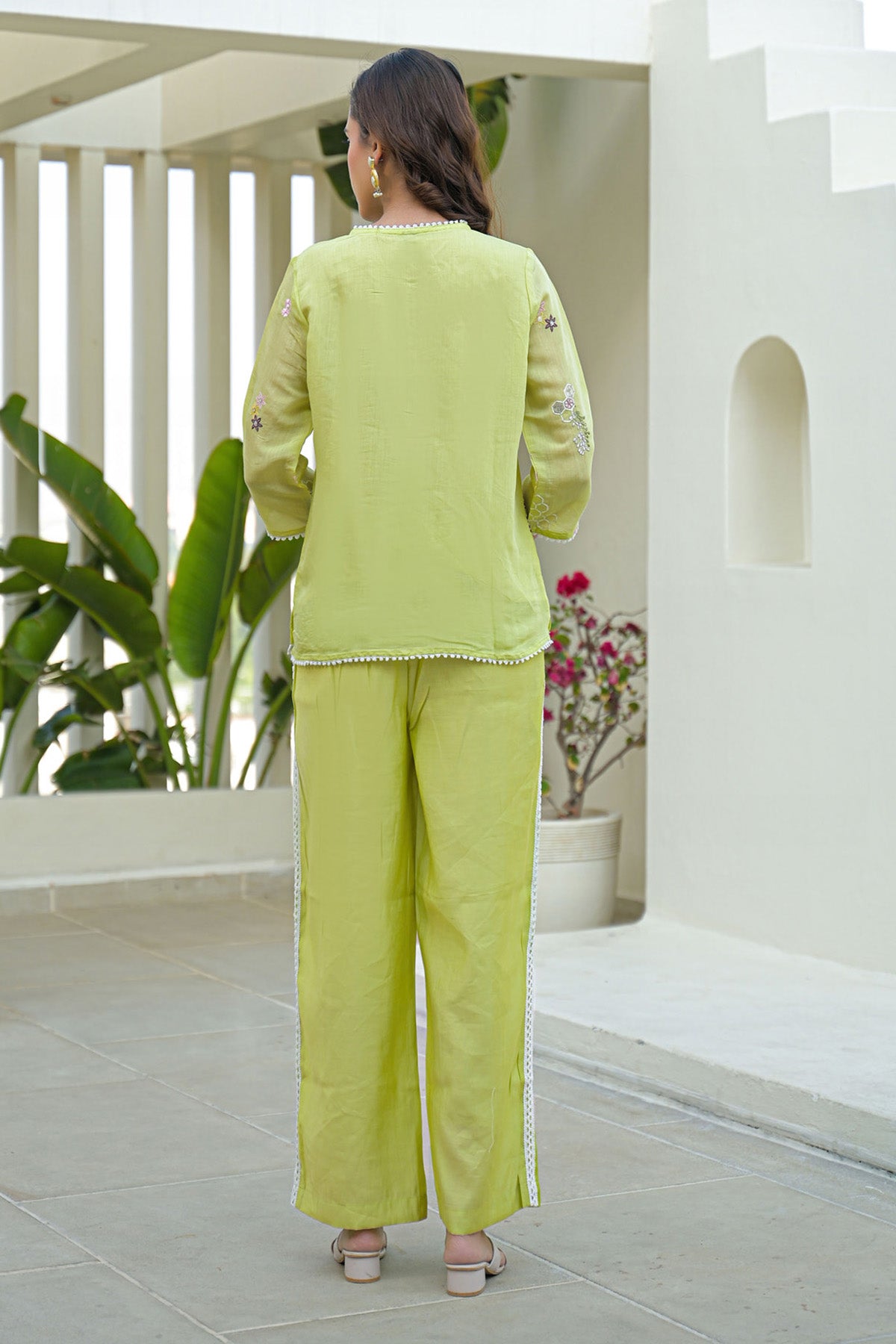 Green Mul Chanderi Embroidered Cord Set