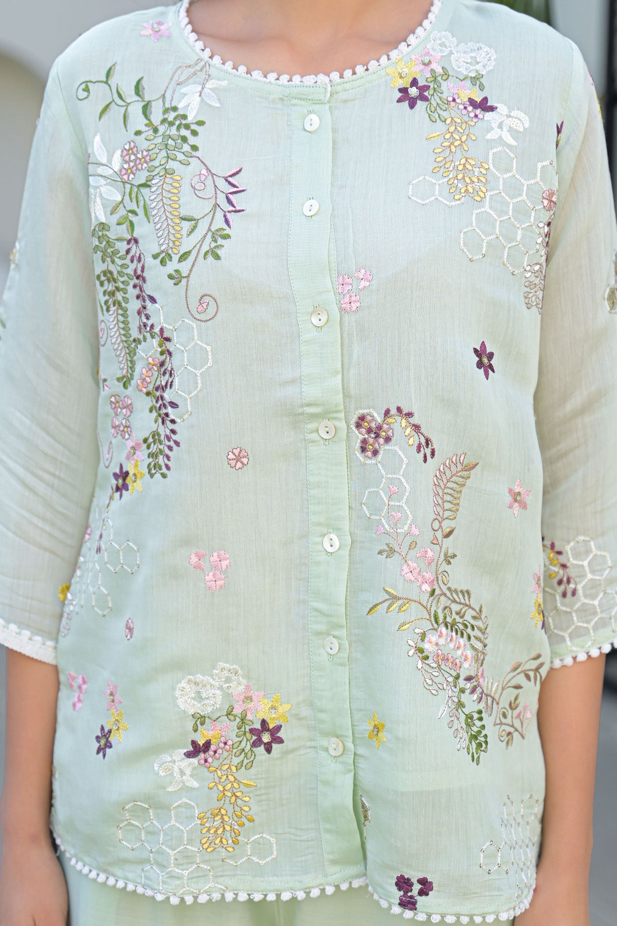 Mint Mul Chanderi Embroidered Cord Set