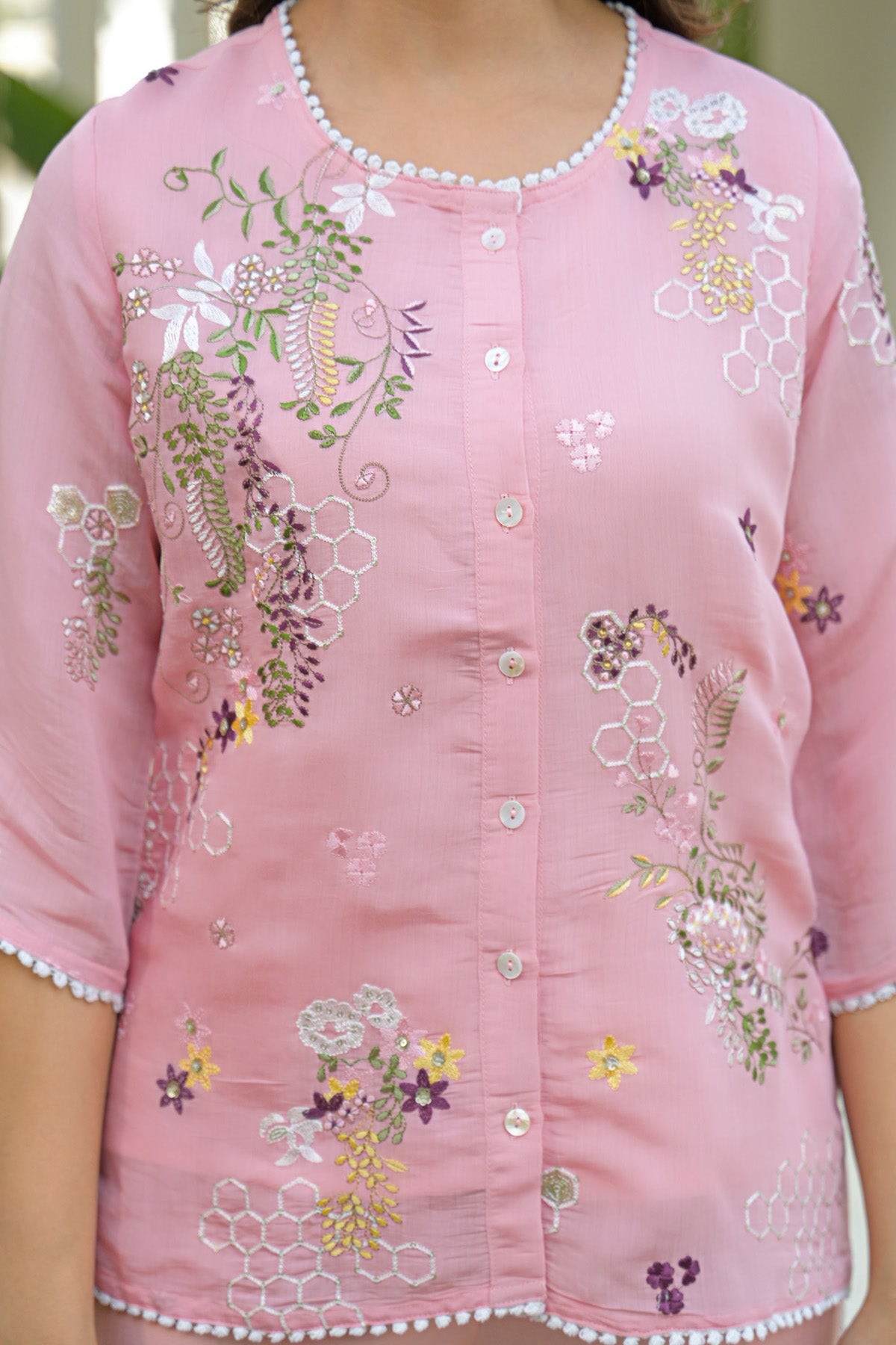 Pink Mul Chanderi Embroidered Cord Set