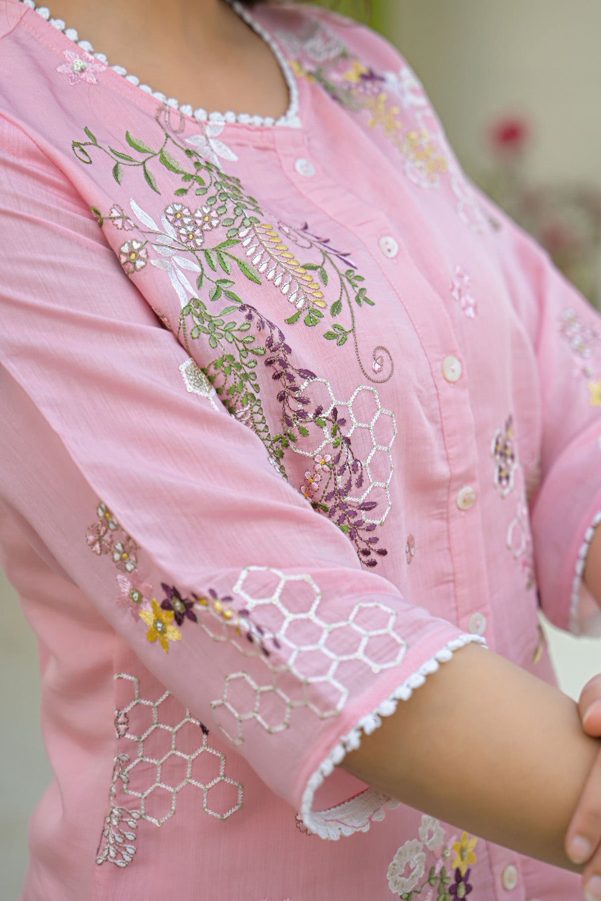 Pink Mul Chanderi Embroidered Cord Set