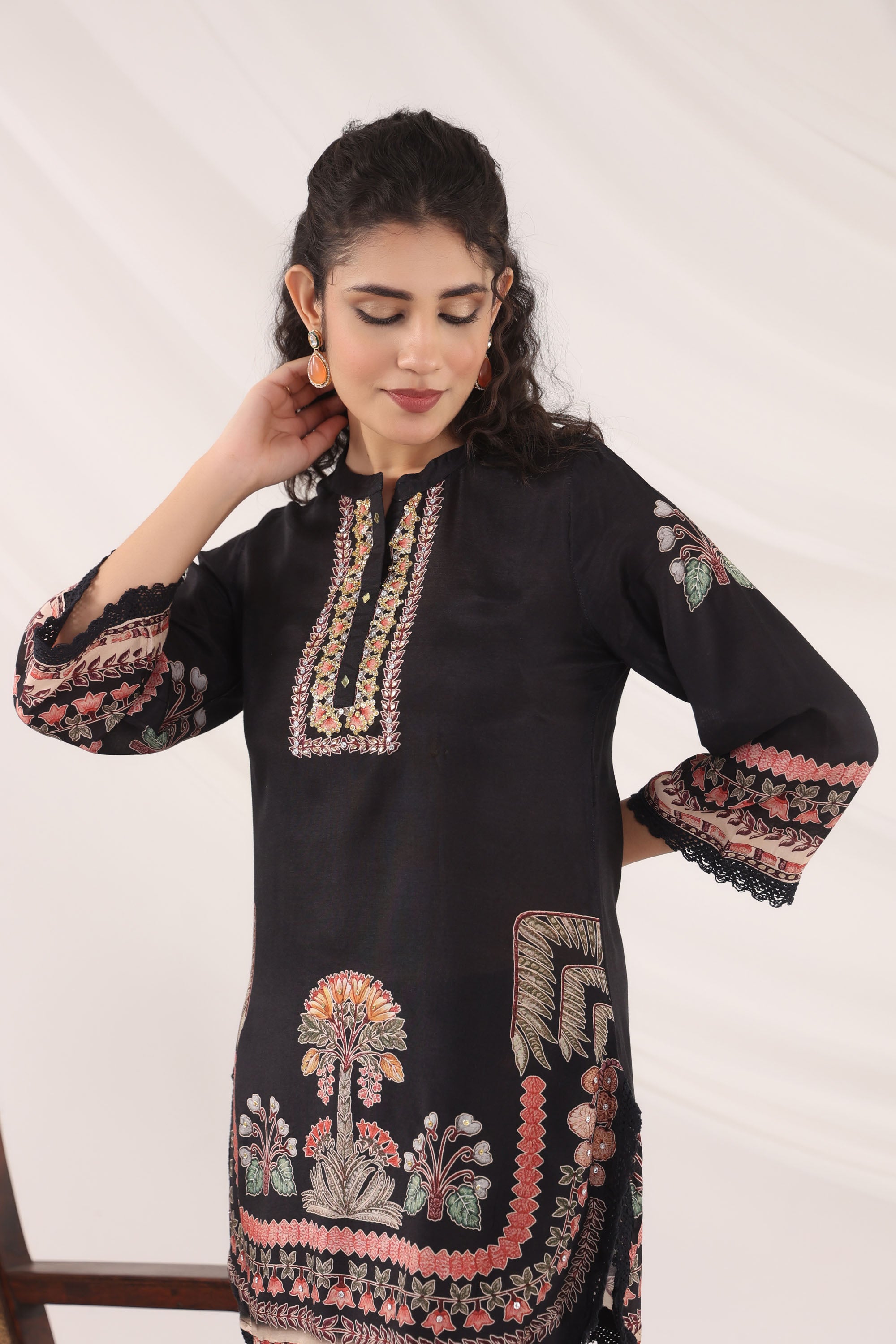 Black Muslin Silk Handwork Cord Set
