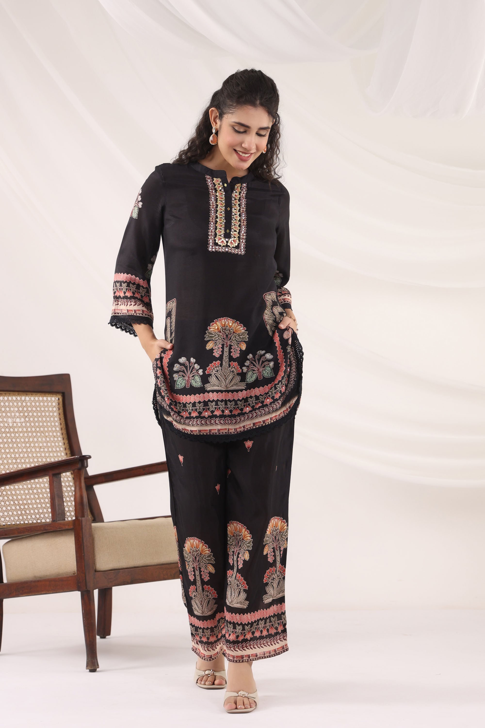 Black Muslin Silk Handwork Cord Set