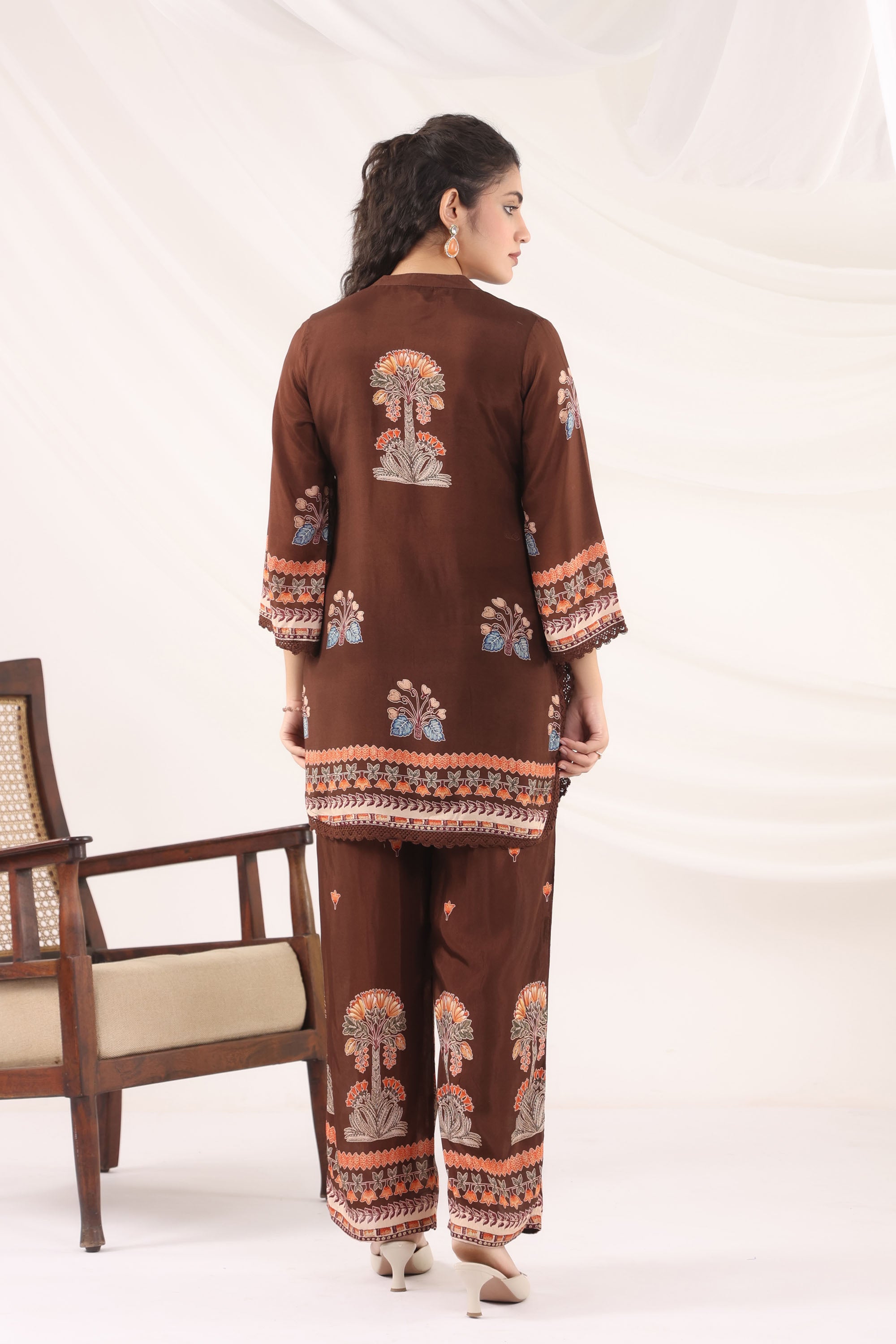 Brown Muslin Silk Handwork Cord Set