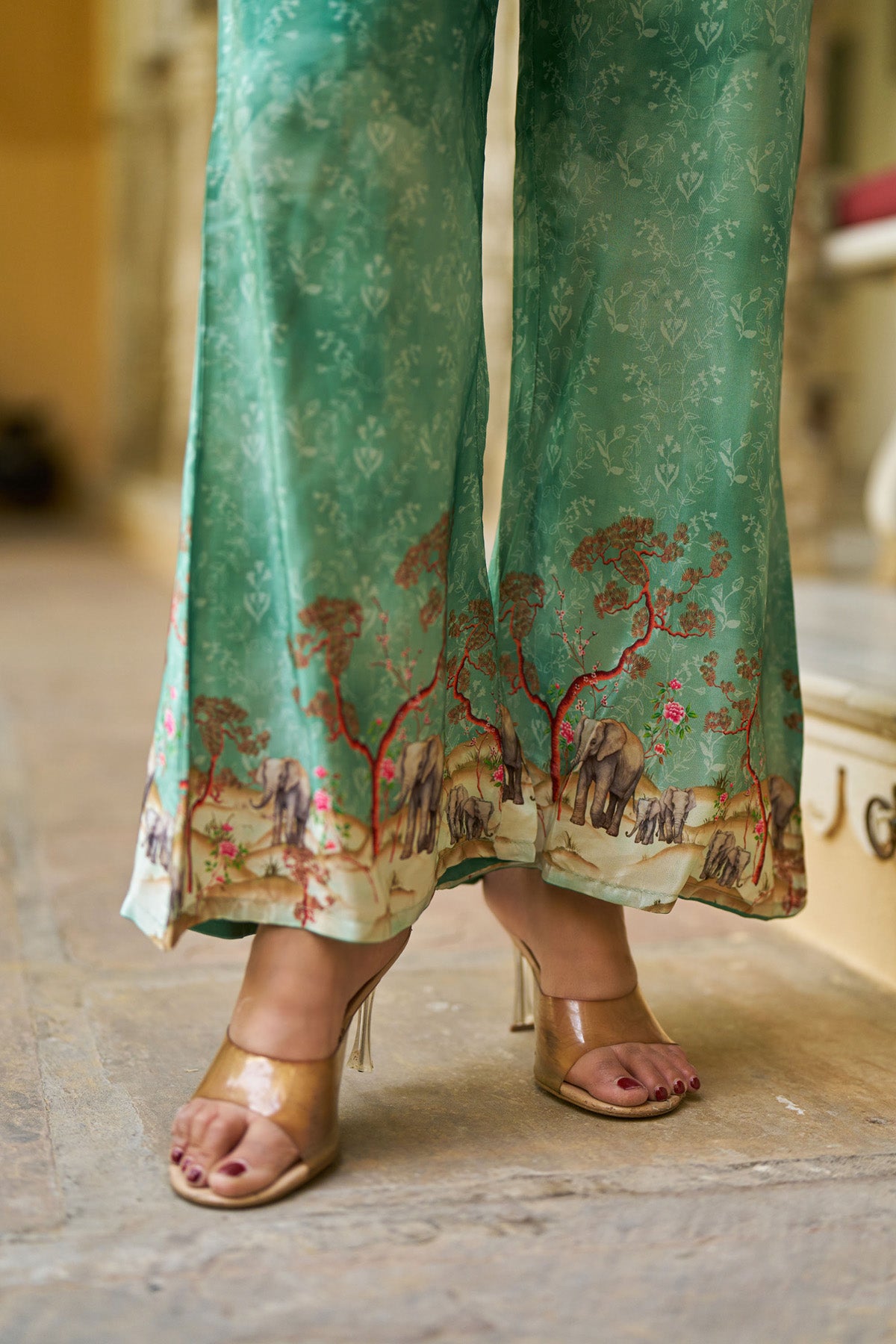 Green Crepe Silk Handwork Cord Set