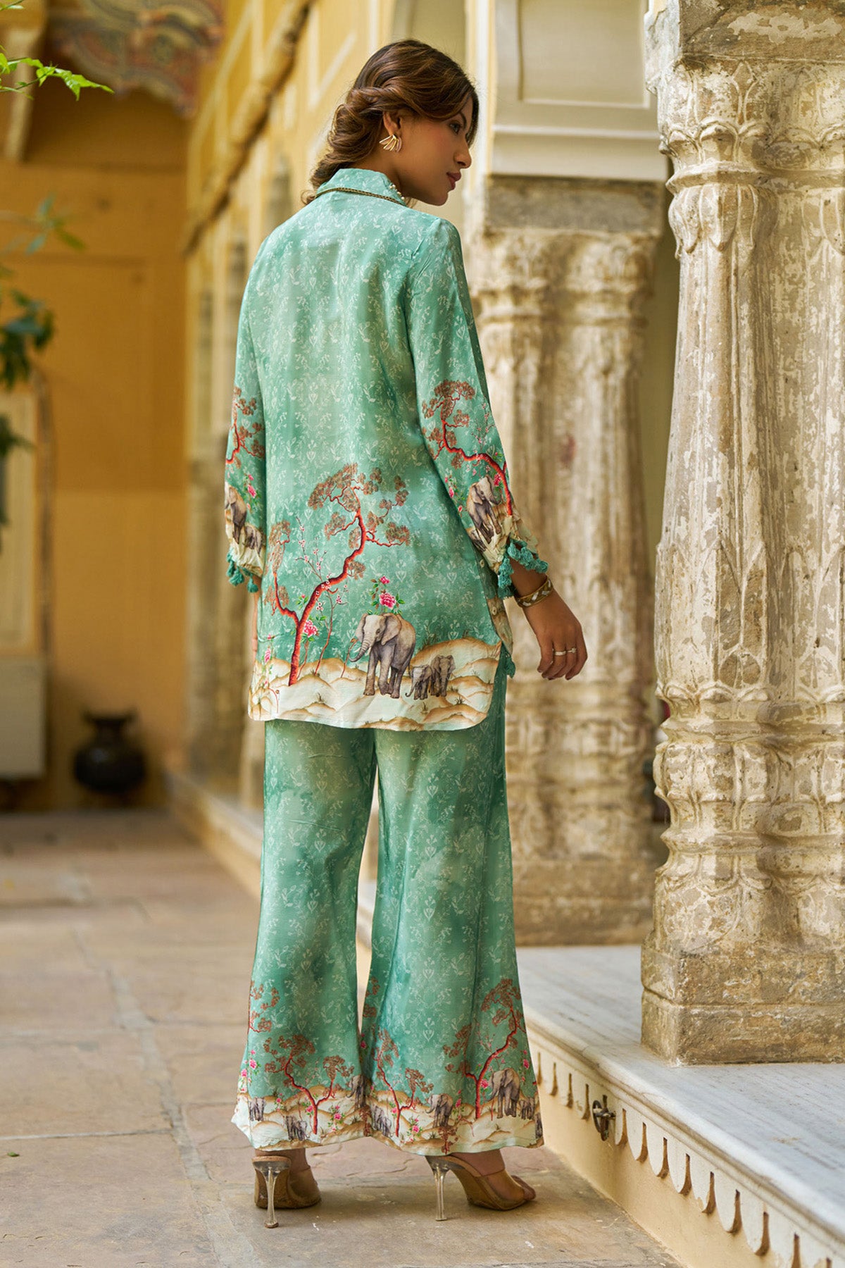 Green Crepe Silk Handwork Cord Set