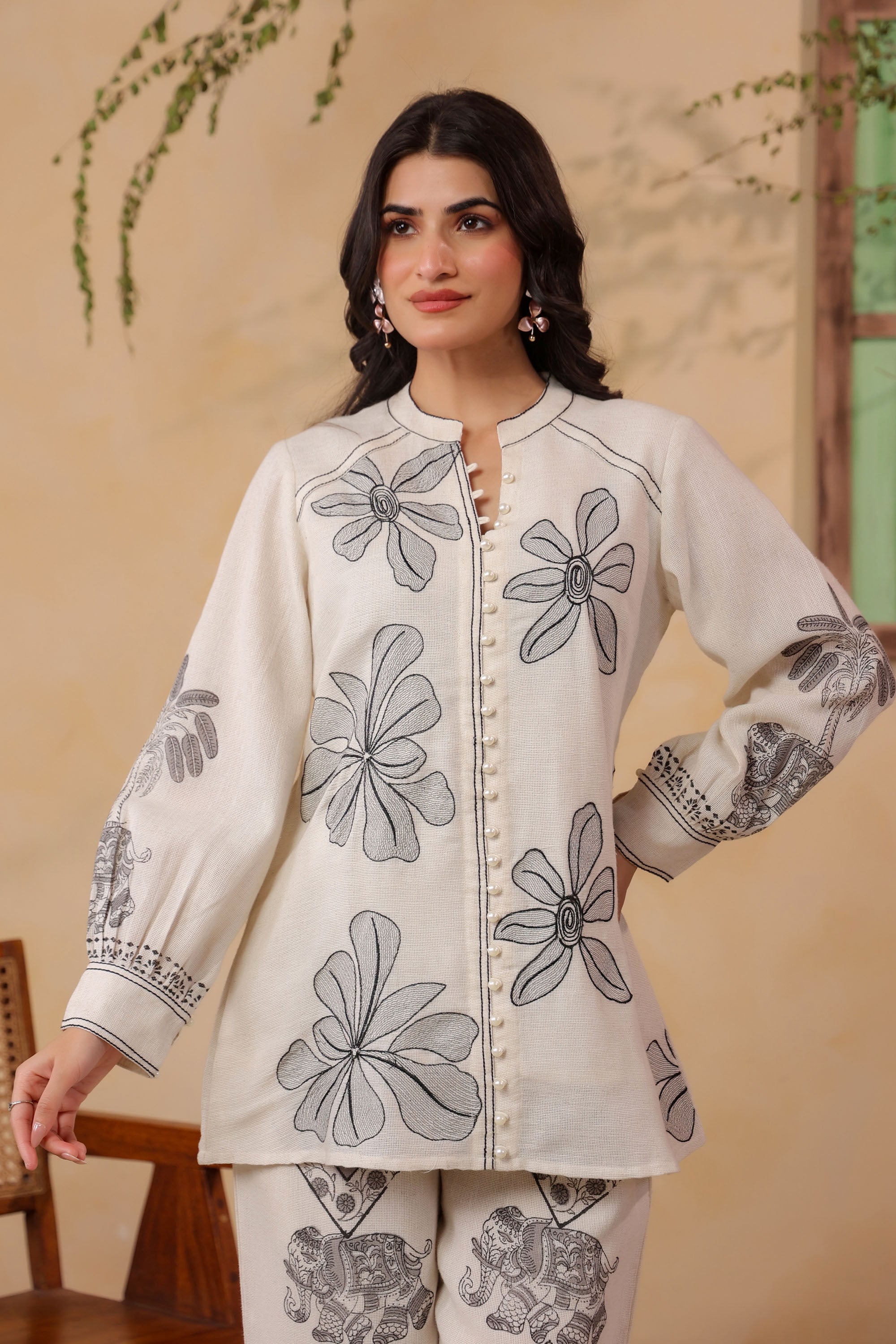 White Jute Embroidered Co-ord Set