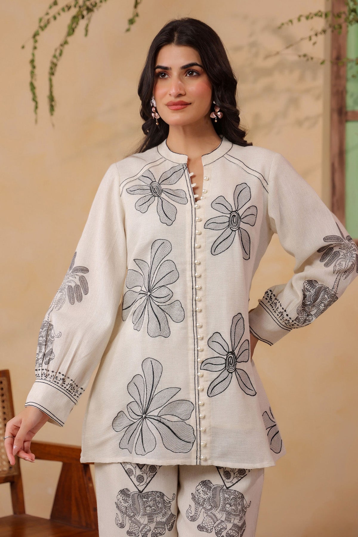 White Jute Embroidered Co-ord Set
