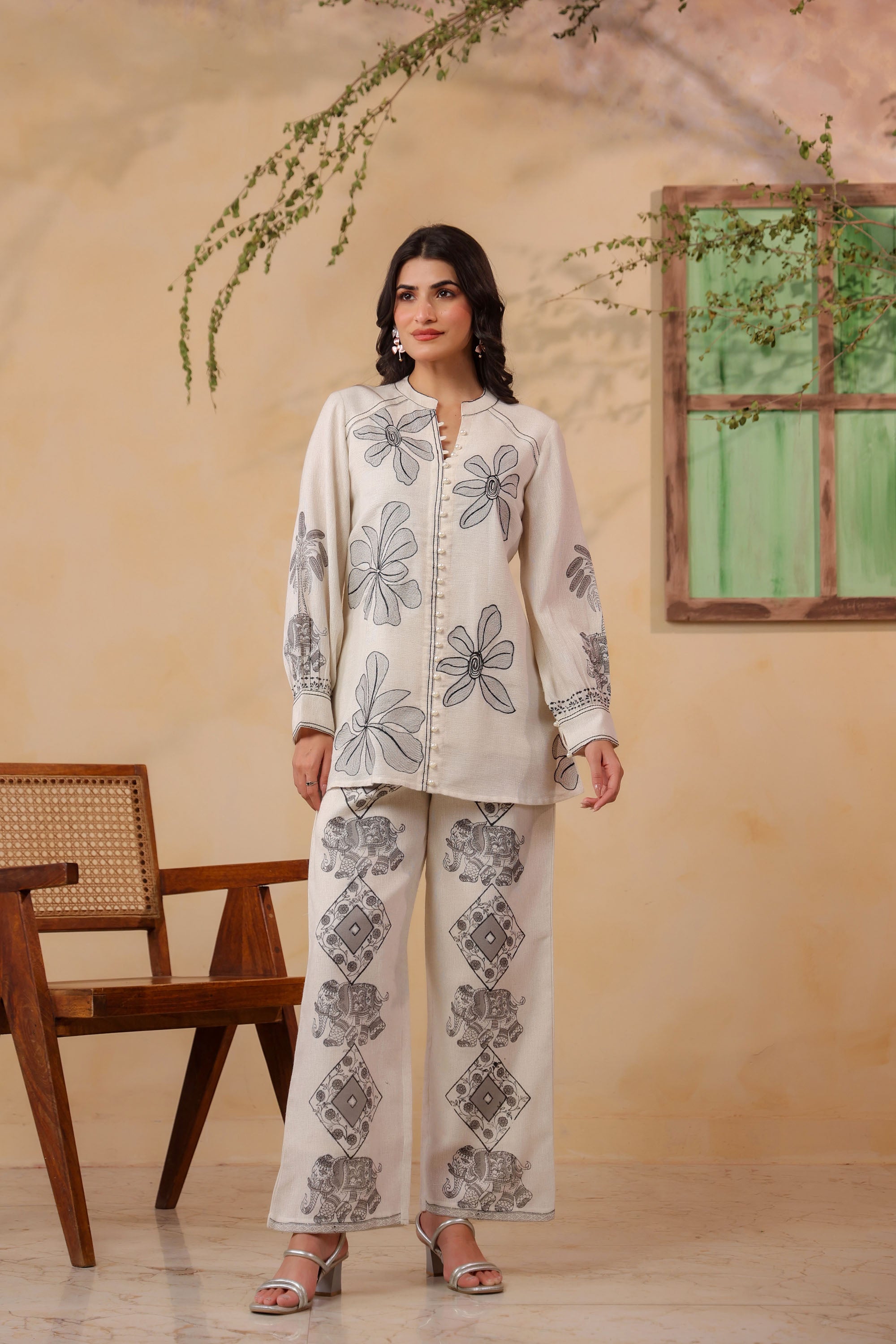 White Jute Embroidered Co-ord Set
