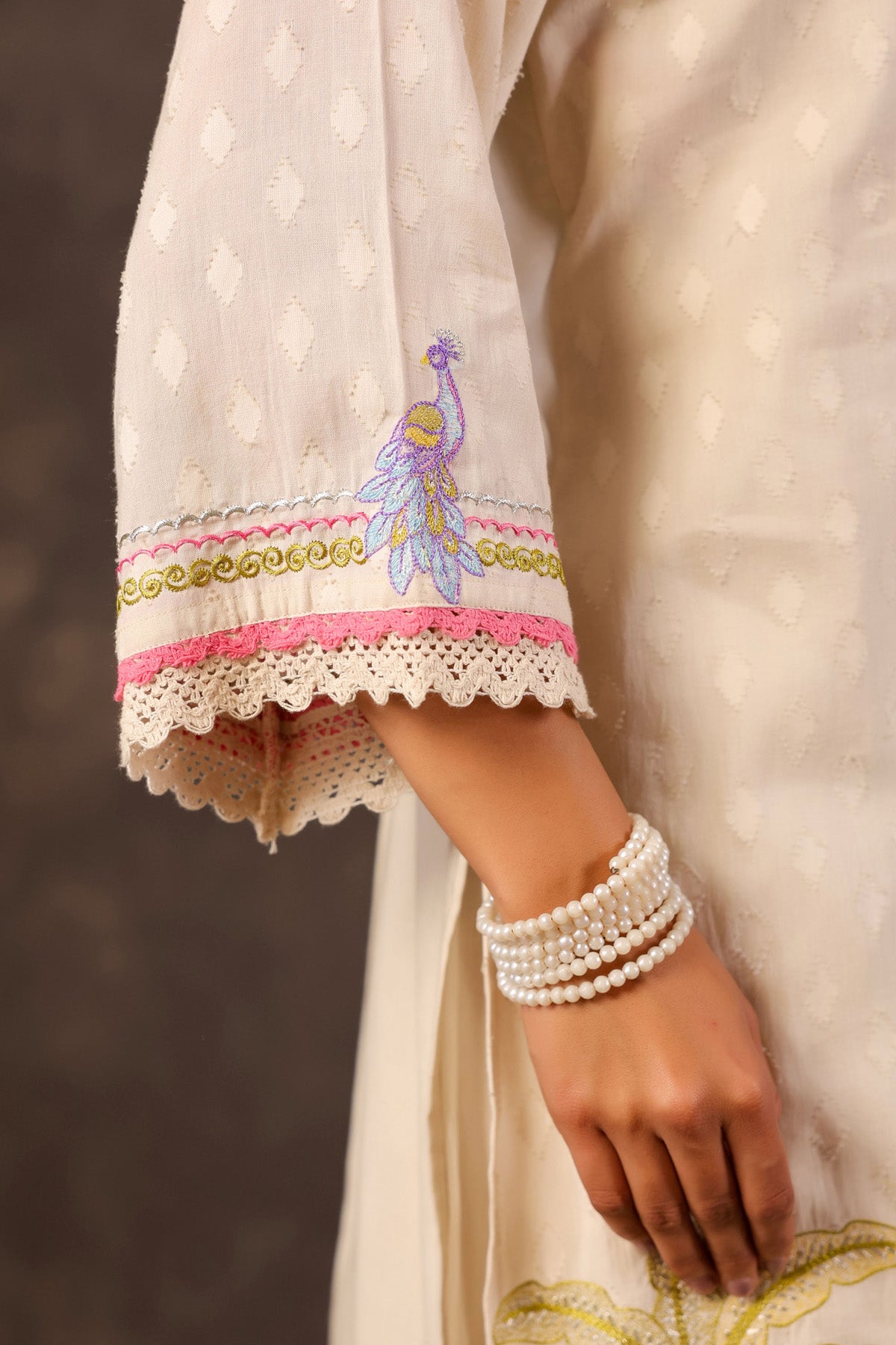 Off White Cotton Embroidered Co-Ord Set