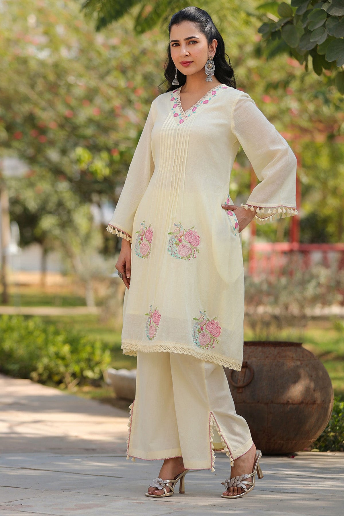 Cream Mul Mul Embroidered Cord Set