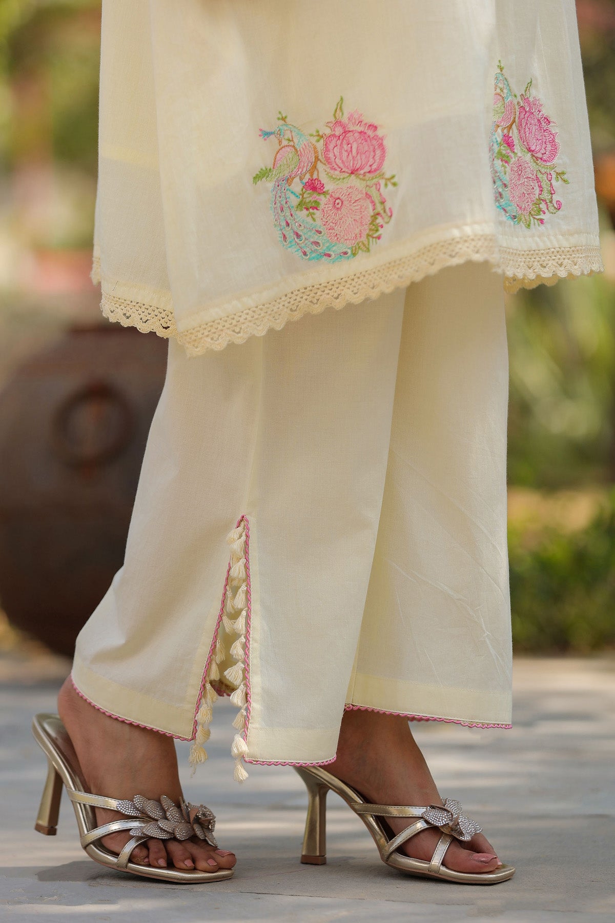 Cream Mul Mul Embroidered Cord Set