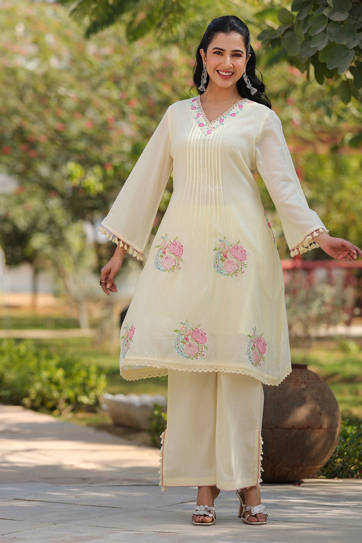 Cream Mul Mul Embroidered Cord Set