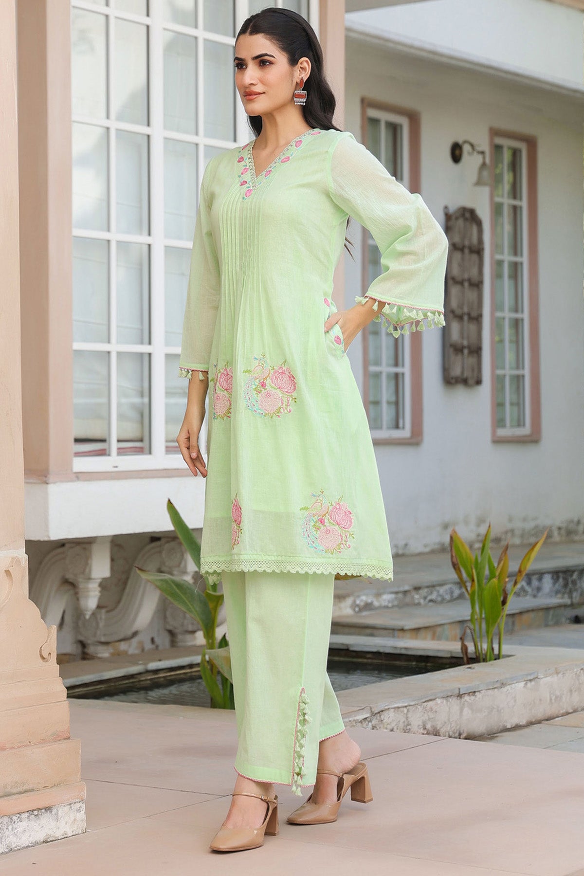 Green Mul Mul Embroidered Co-ord Set