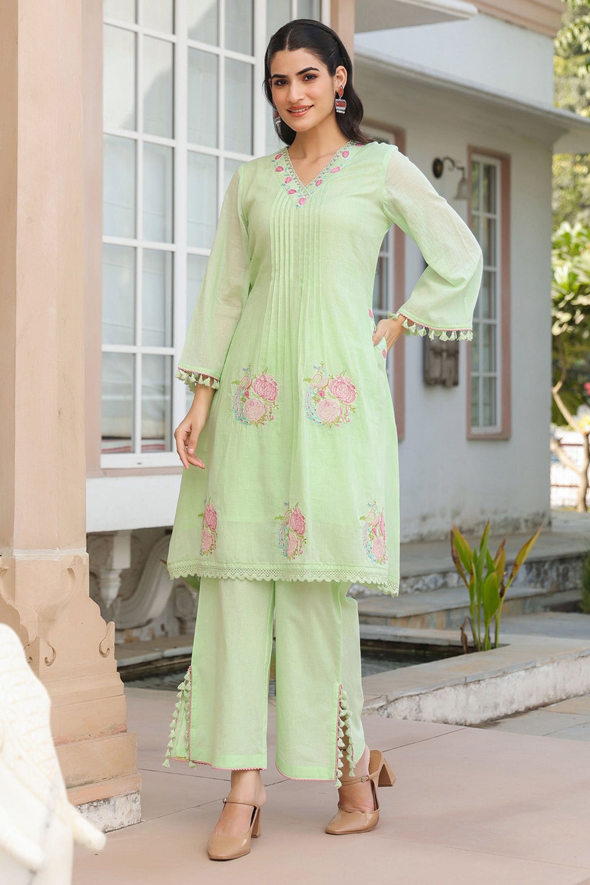 Green Mul Mul Embroidered Co-ord Set