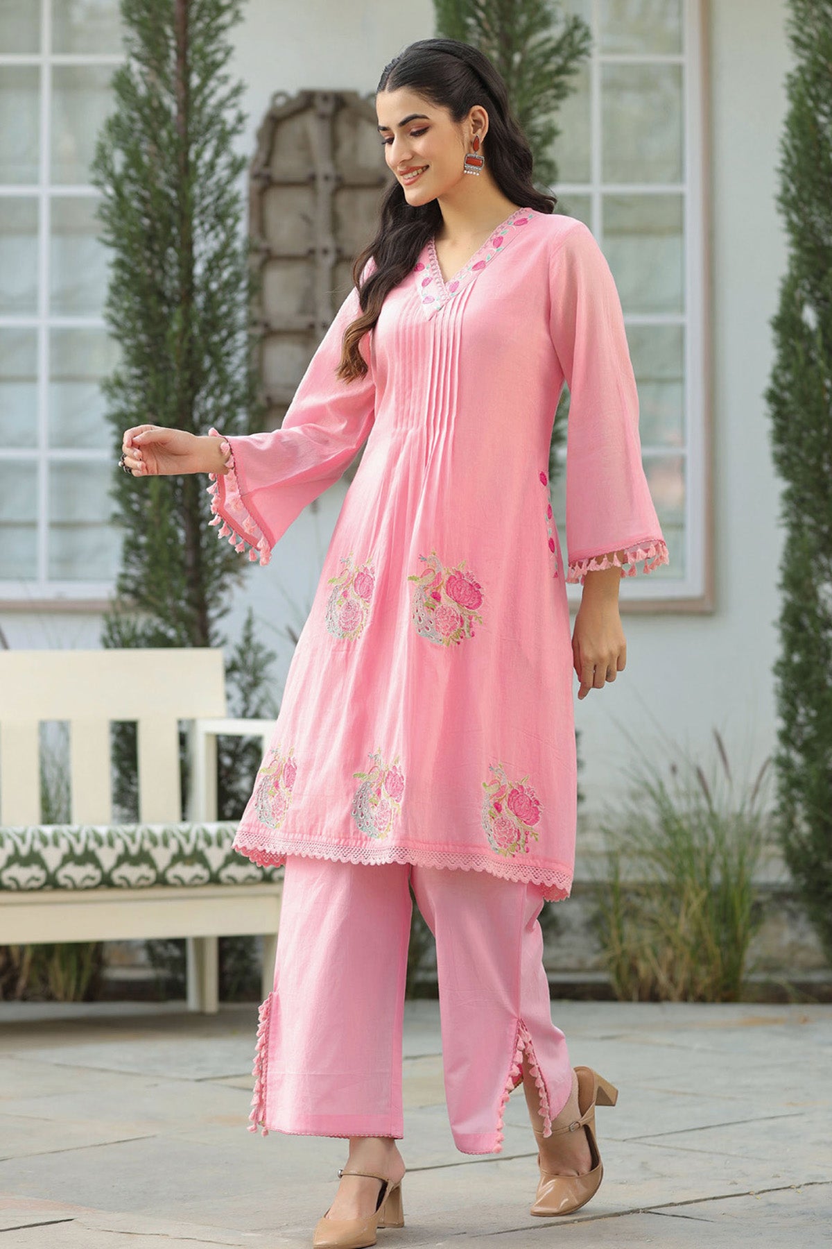 Pink Mul Mul Embroidered Cord Set