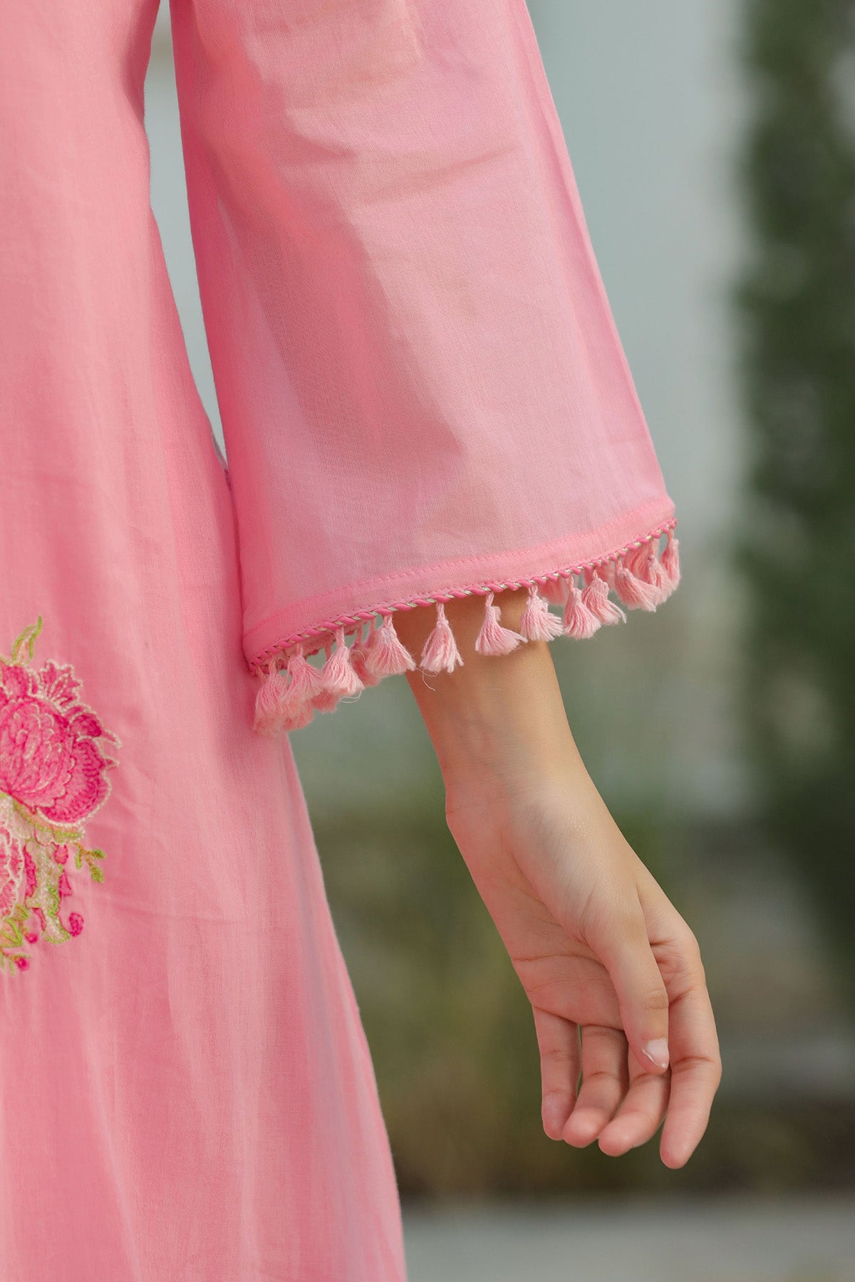 Pink Mul Mul Embroidered Cord Set