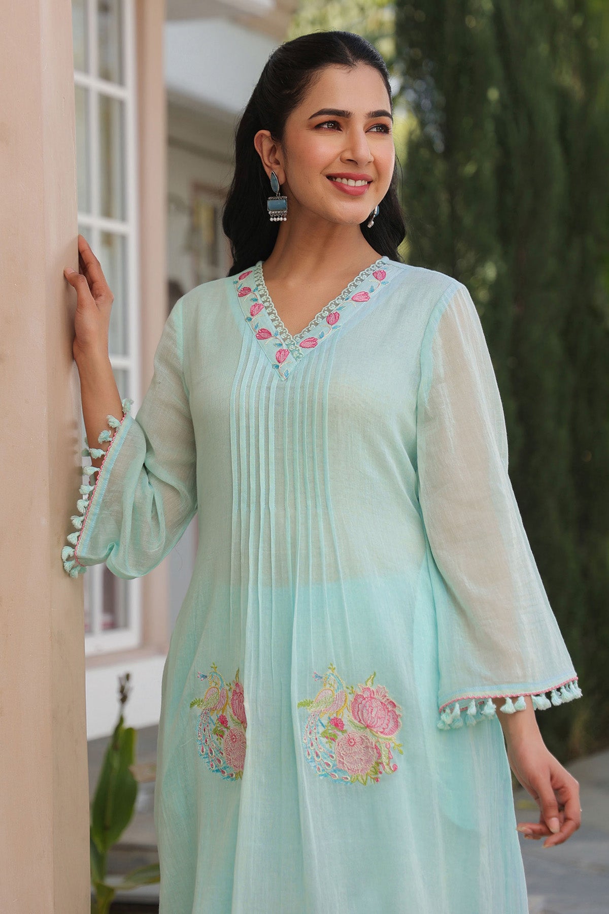 Sky Blue Mul Mul Embroidered Cord Set