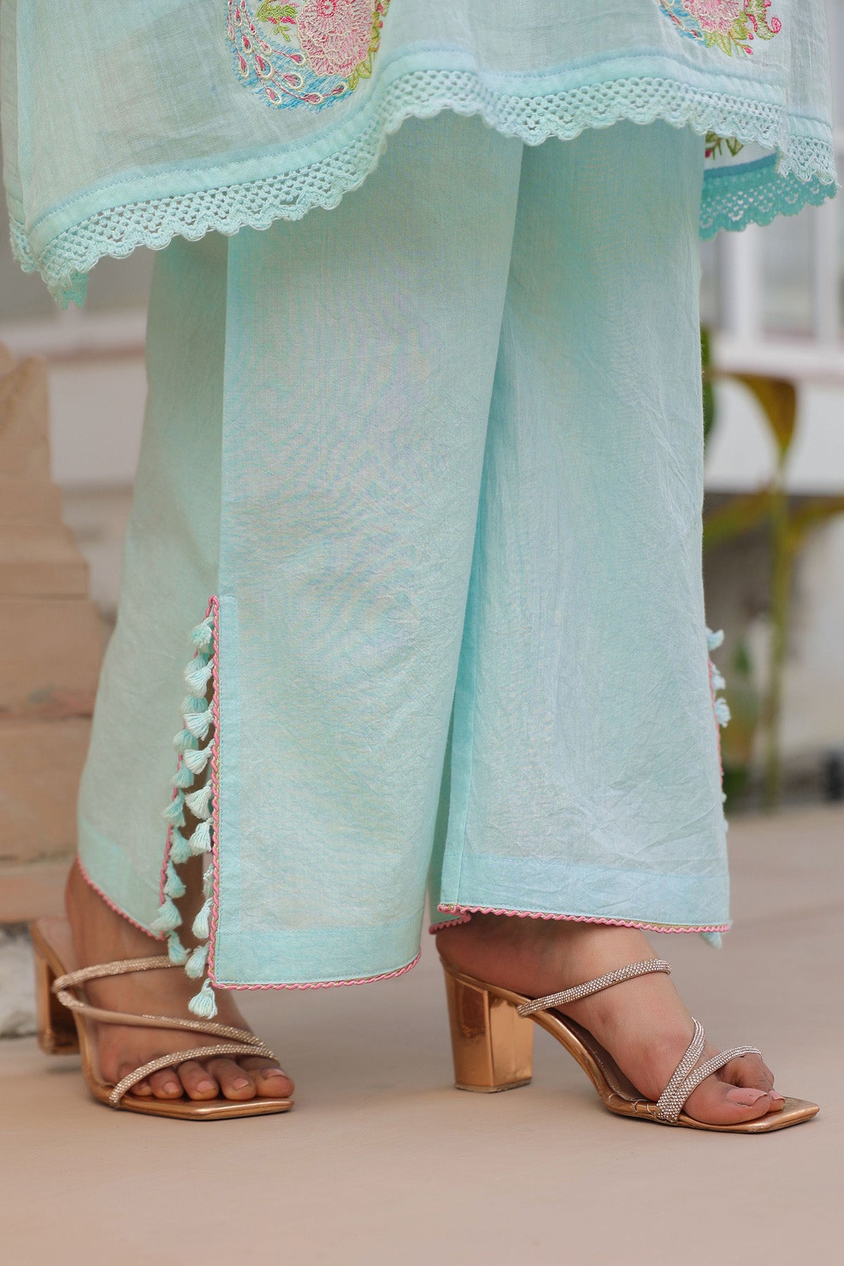 Sky Blue Mul Mul Embroidered Cord Set