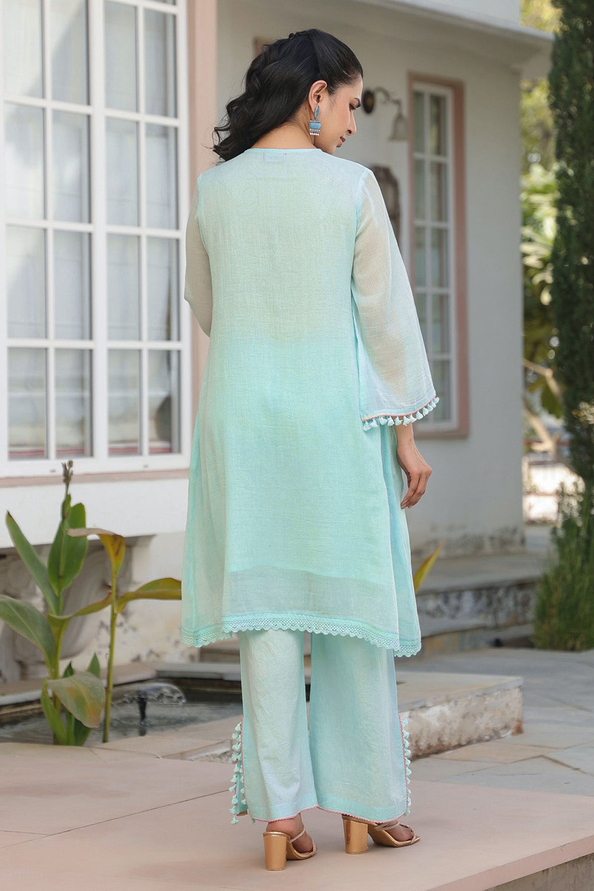Sky Blue Mul Mul Embroidered Cord Set