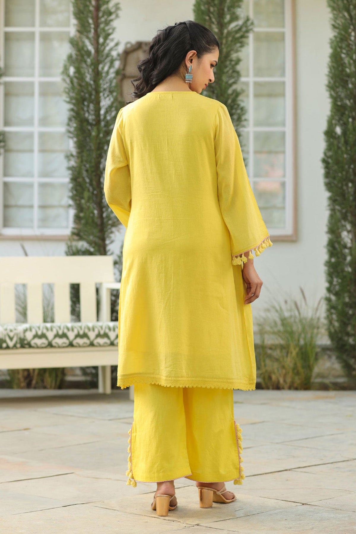 Yellow Mul Mul Embroidered Co-ord Set
