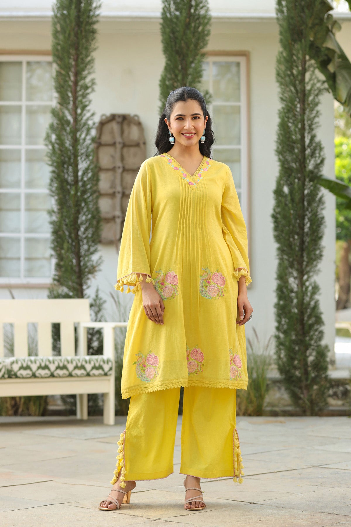 Yellow Mul Mul Embroidered Co-ord Set
